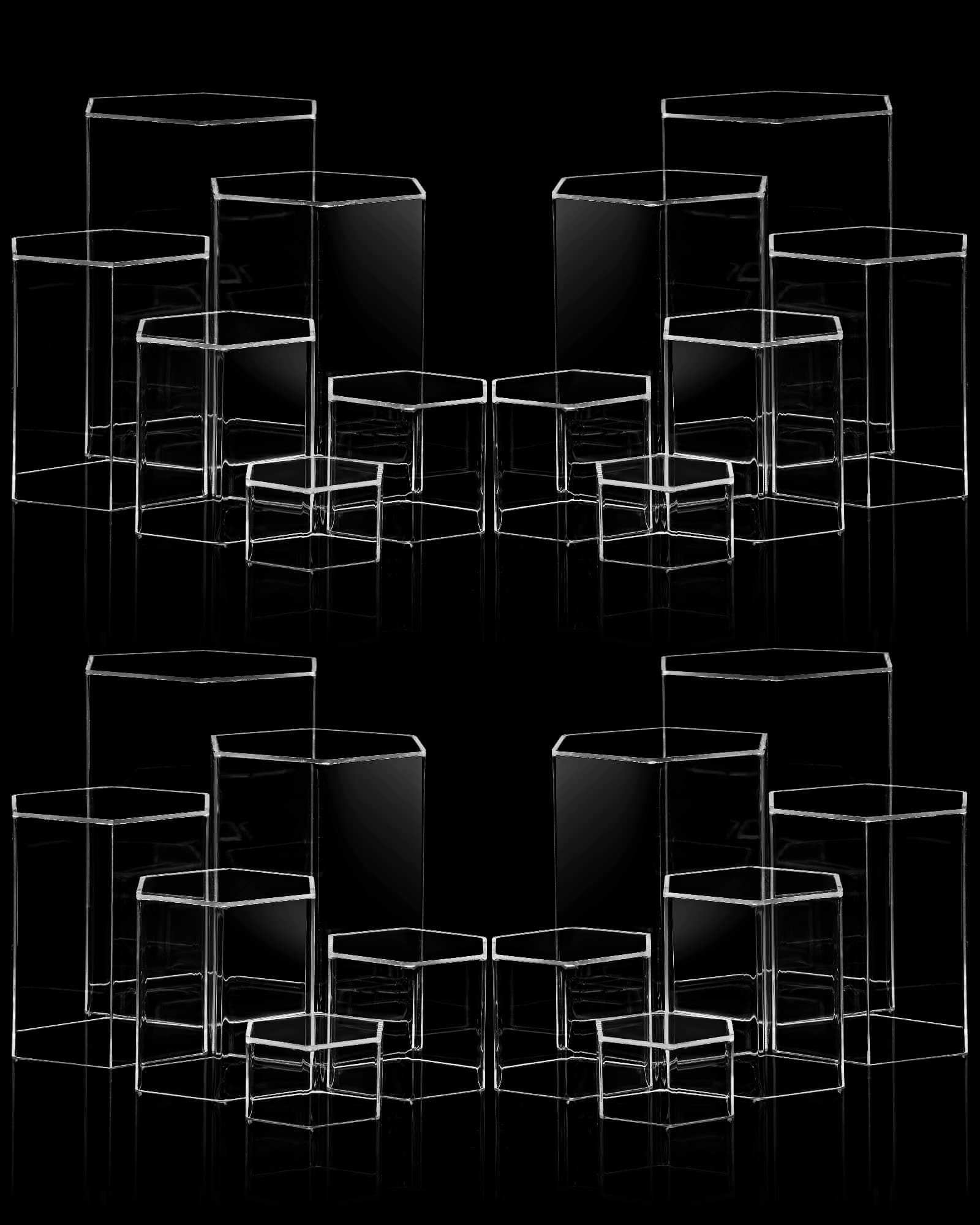 Jetec Hexagonal Jewelry Display Risers Hexagonal Market Display Risers Stands Acrylic Showcase Acrylic Stand for Jewelry Model Figures Decoration, 6 Sizes(Clear,12 Pieces)