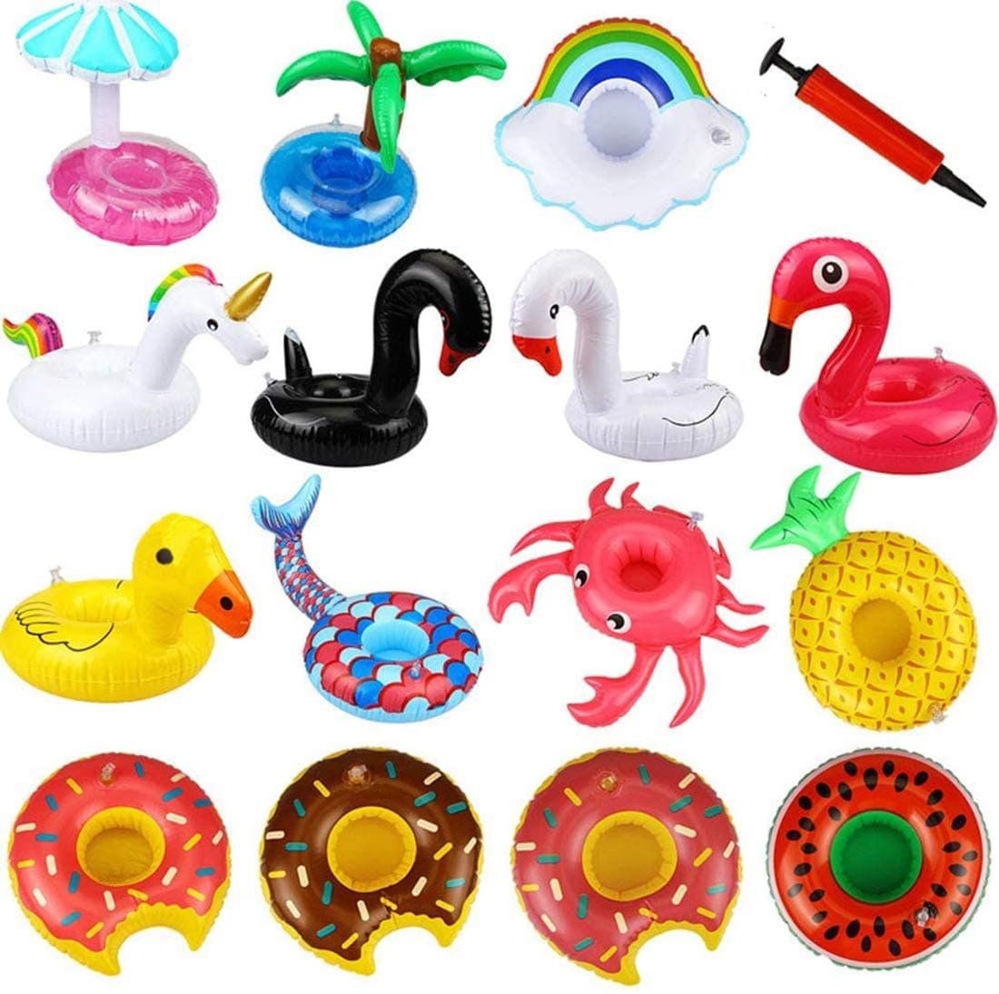 Kid's Inflatable Drink Holders with Air Pump for Summer Pool Party Decorations - 15 Pieces