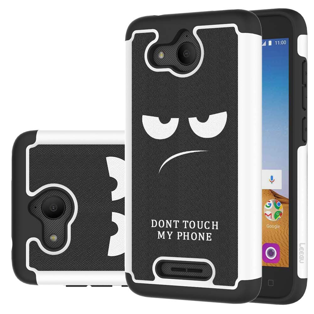 Case for Alcatel Tetra, Shock Absorption Dual Layer Heavy Duty Protective Silicone Plastic Cover Rugged Phone Cases for Alcatel Tetra 5041C 2018 - Don't Touch My Phone