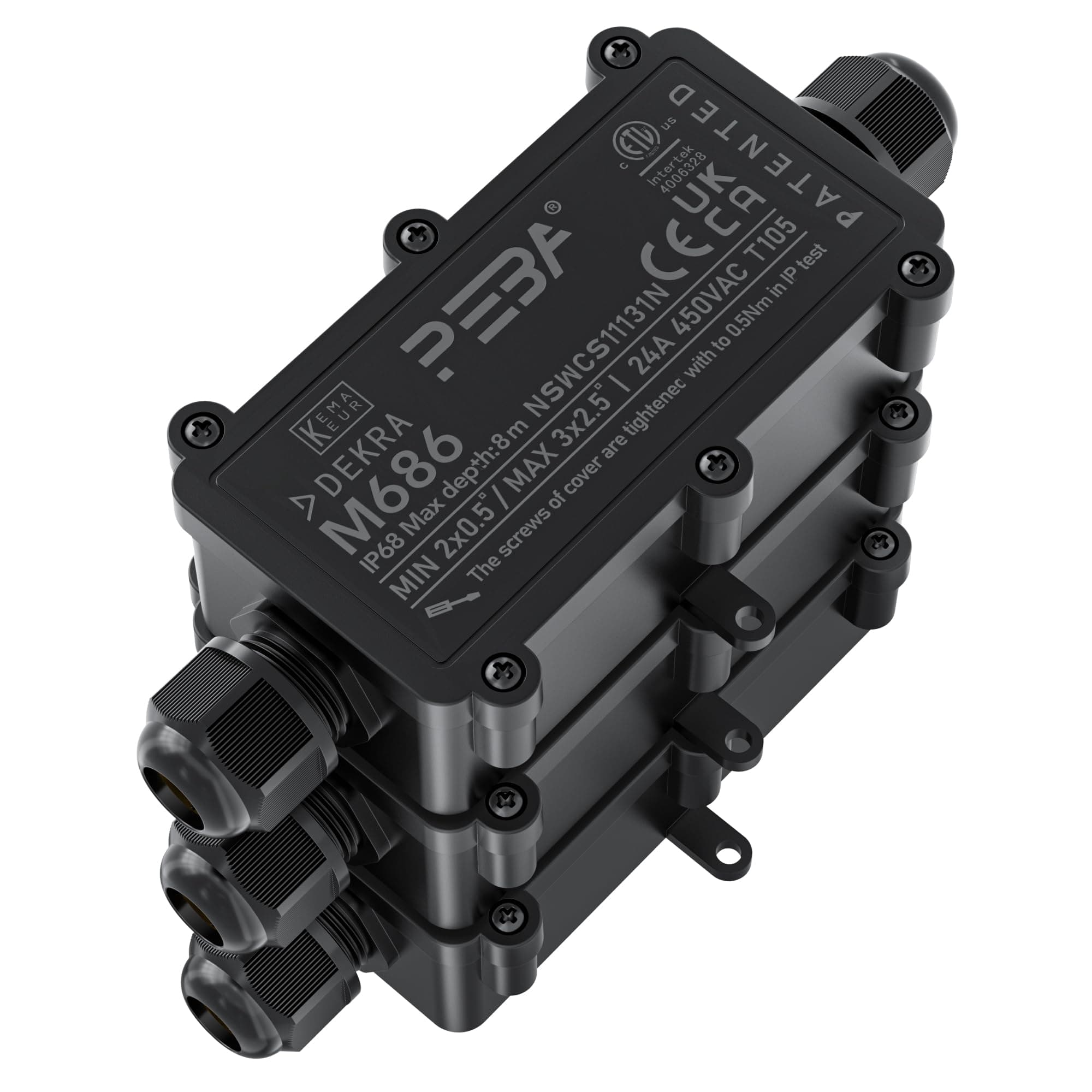 PEBA Junction Box, Earth Cable Terminal Box, Connection Box, 2-Way Junction Box, IP68 Waterproof Distribution Box, Cable Connector, Outdoor, Electrical Outdoor Distribution Box, 4 mm - 12 mm, Black