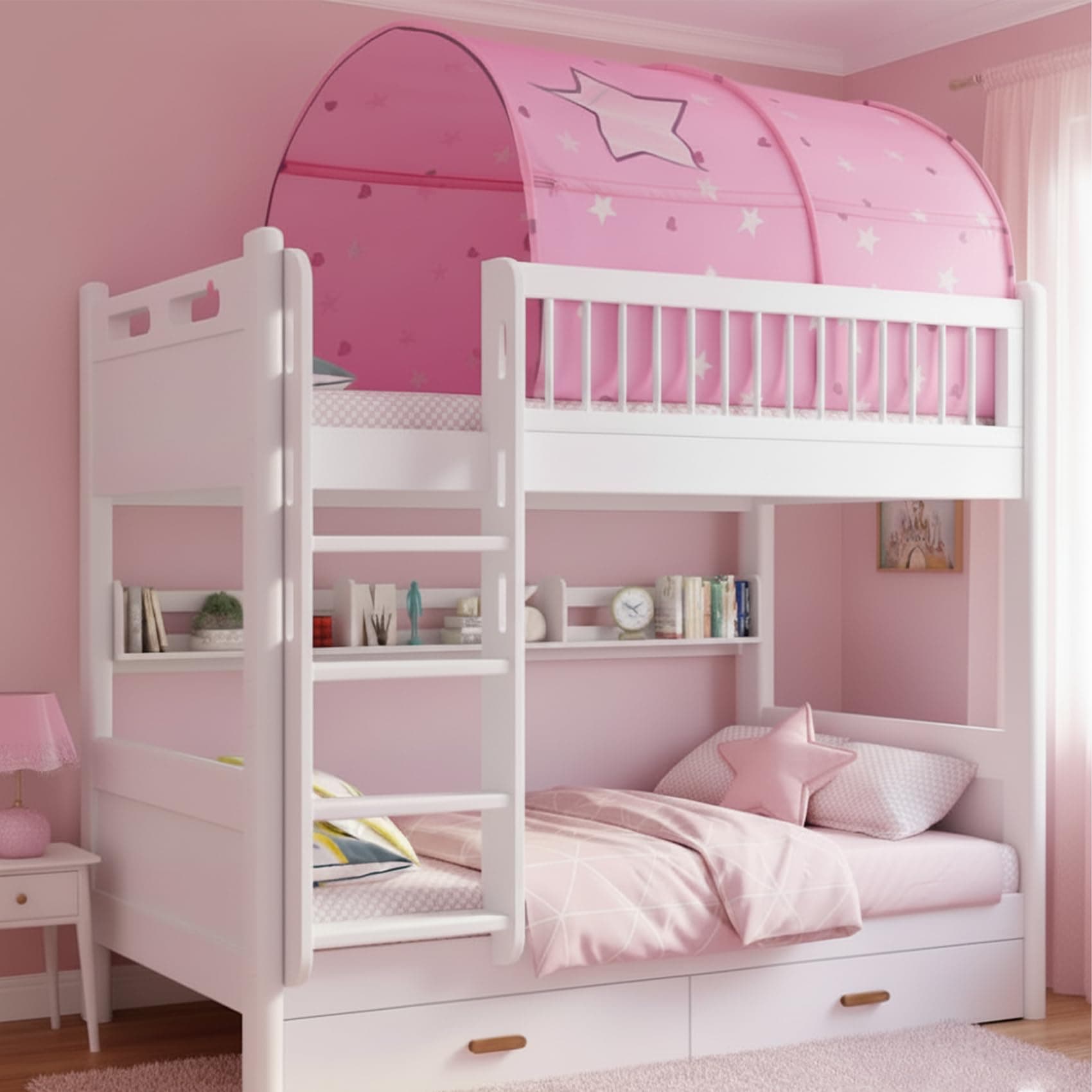 Alvantor® Starlight Bed Canopy Dream Play Tents Playhouse Privacy Space Twin Sleeping Indoor Stars Boys Girls Pop Up Portable Frame Curtains Pink, Patent Pending