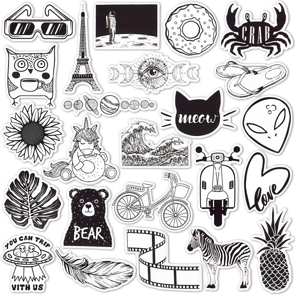 Black and White VSCO Stickers for Kindle Kids Aesthetic Sticker for Water Bottles Scrapbook Book Waterproof(50 Pcs)