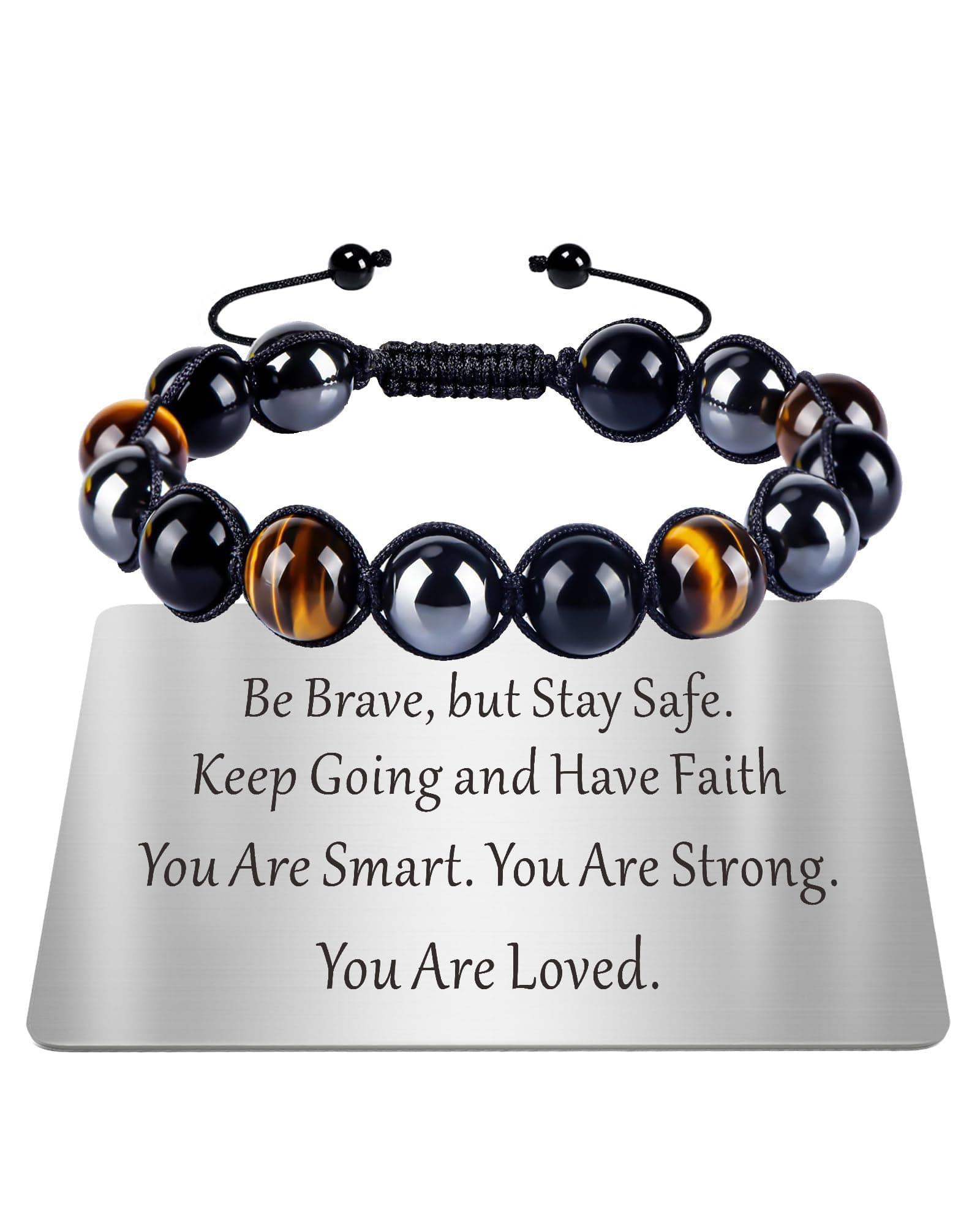 Mens Bracelets Gifts Tiger Eye Crystal Bracelet for Men Boys Personalised Triple Protection Hematite Beaded Bracelets for Men, Easter Birthday Gifts for Him Man Dad Son Husband Boyfriend