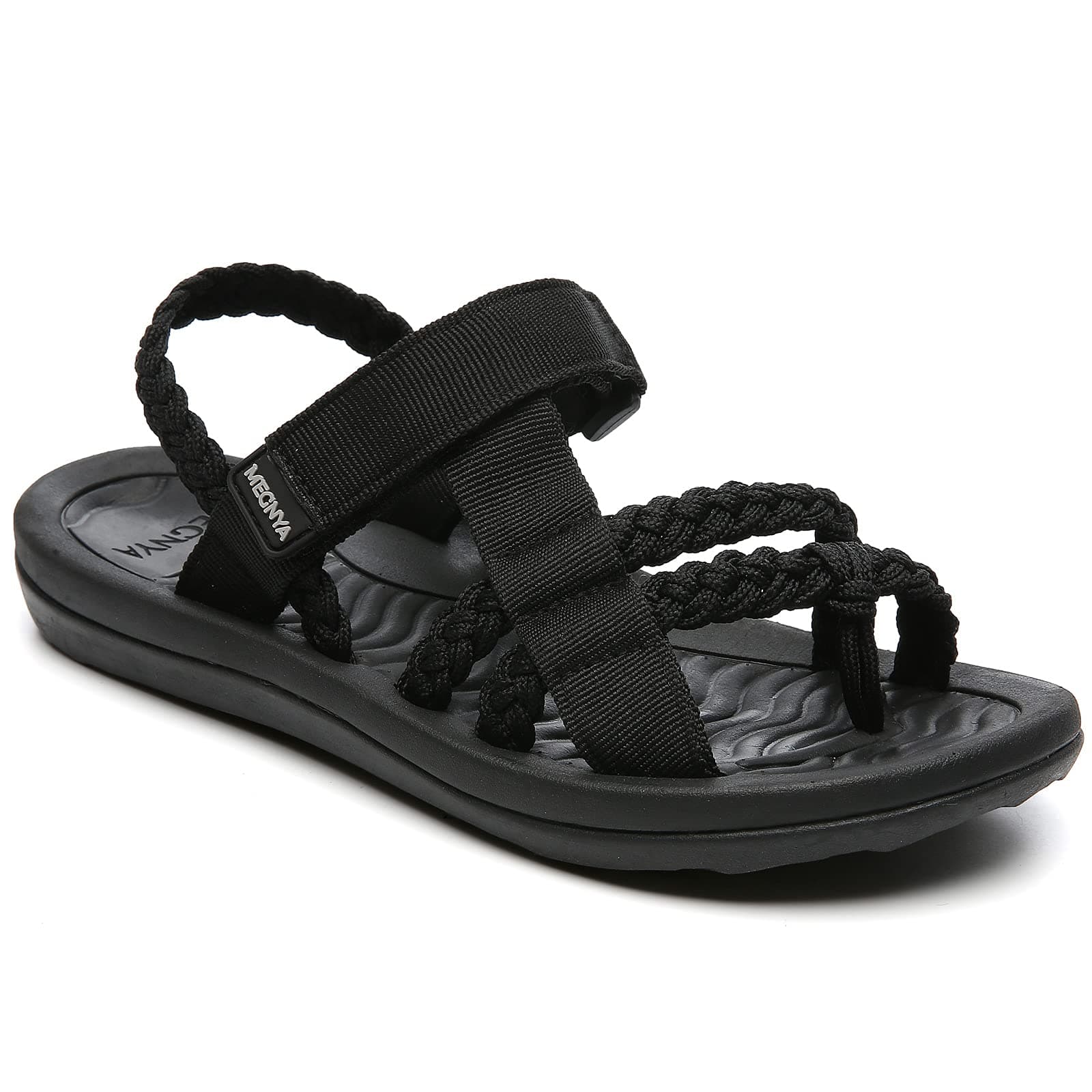 MEGNYAHiking Sandals for Women, Comfortable Walking Flip Flop Sandals with Arch Support, Athletic Sandals with Hook and Loop Straps for Beach Vacation Adventure