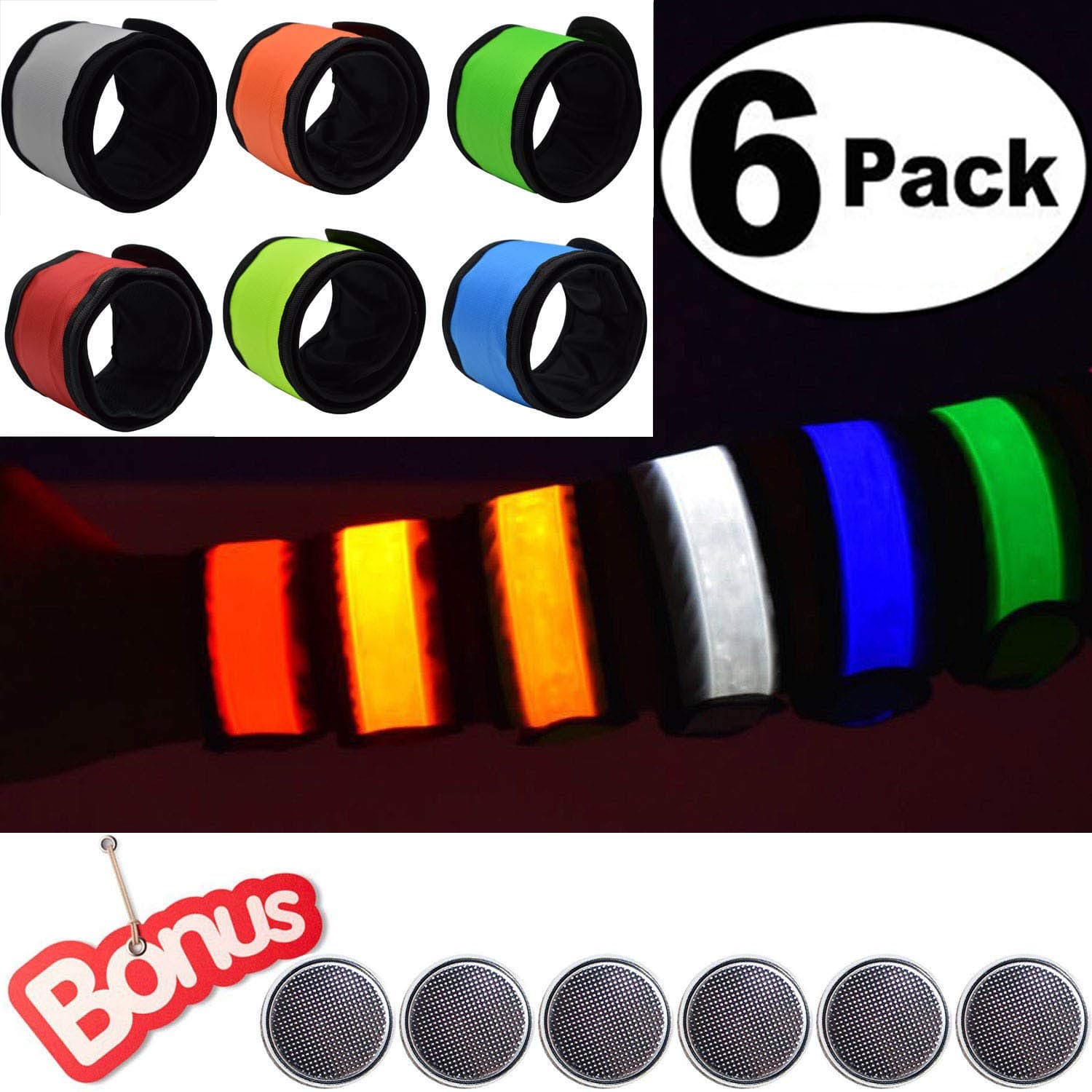 ANYTINUS LED Bracelets Light Up Wristbands Glow Armband Neon Party Supplies Favors for Kids Adults, 6 with 2 Extra Battery