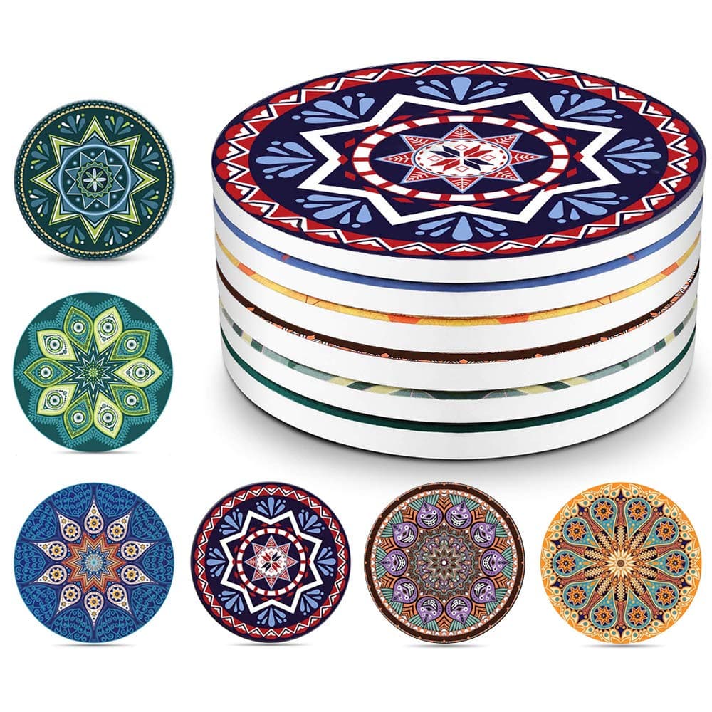 SulfarDrink Coasters Absorbent Ceramic Coasters With Cork Base,Prevent Furniture From Dirty And Scratched, Multicolor, YLYG-11
