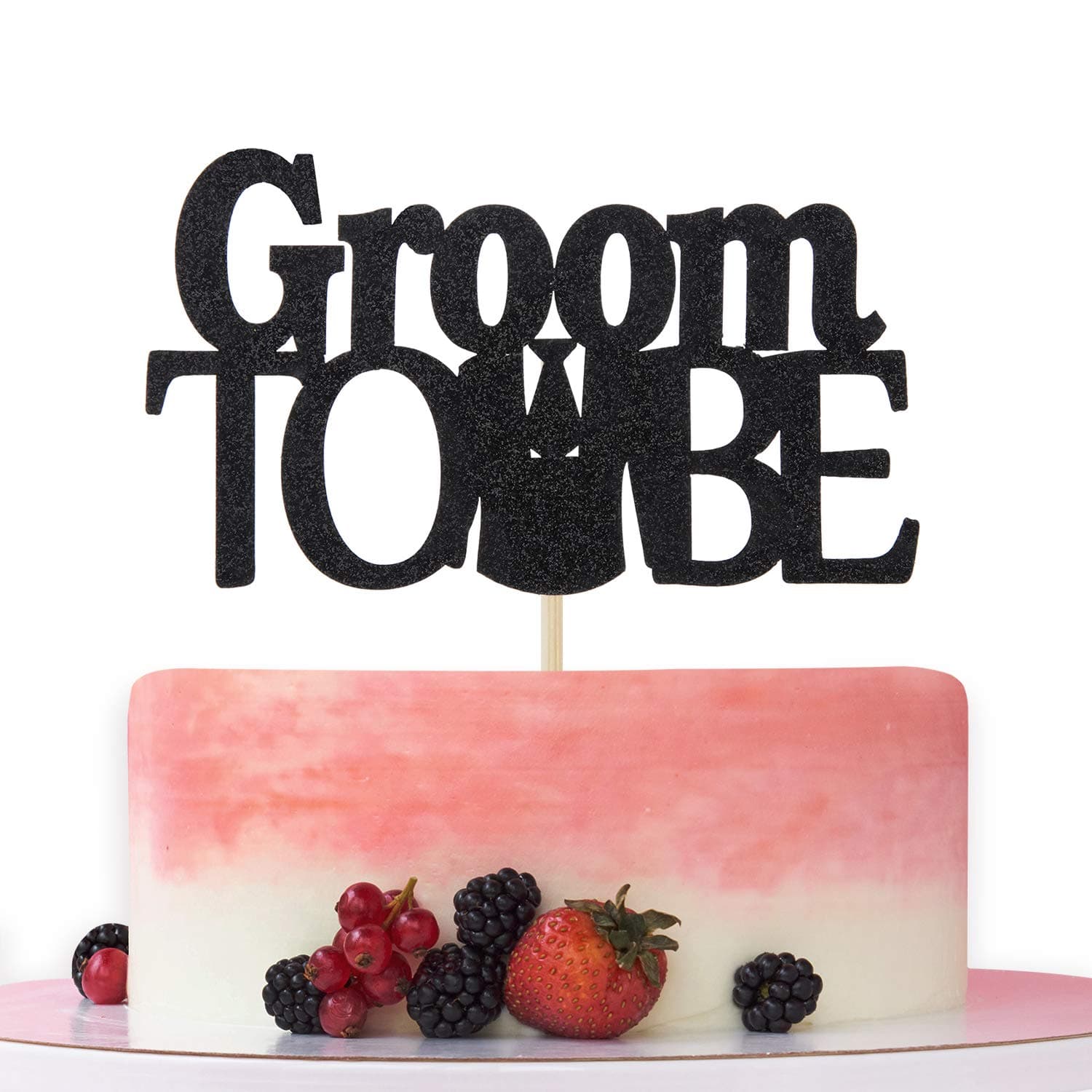 Groom to Be Cake Topper, Future Mr, Engagement Wedding Bachelor Party Decoration Supplies Black Glitter.