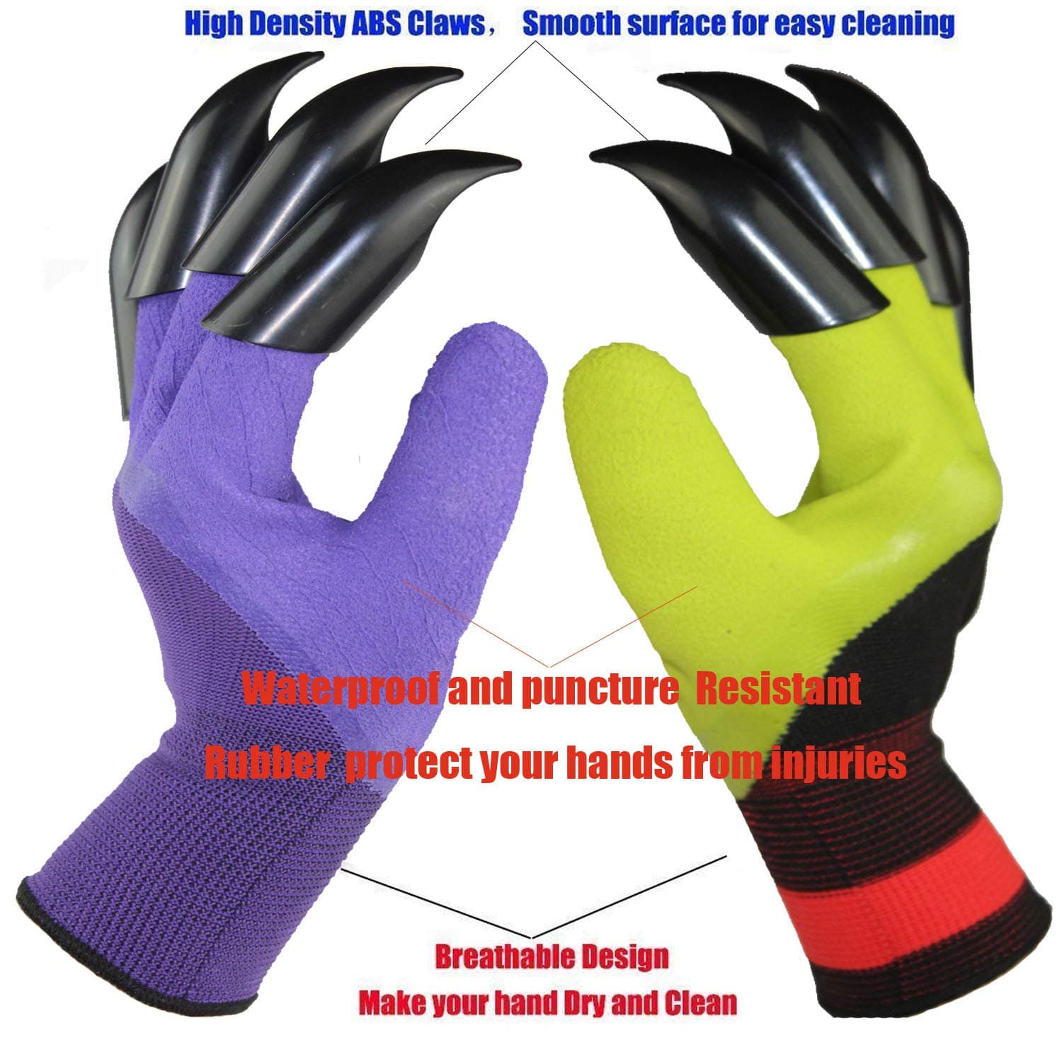 4 Pairs Garden Gloves With Fingertips Claws,Best Gift For Gardener,2 Pairs Working Genie Gloves With Double Claws,2 Pairs without Claws,For Digging and Planting,Breathable. (4 pairs purple and green)