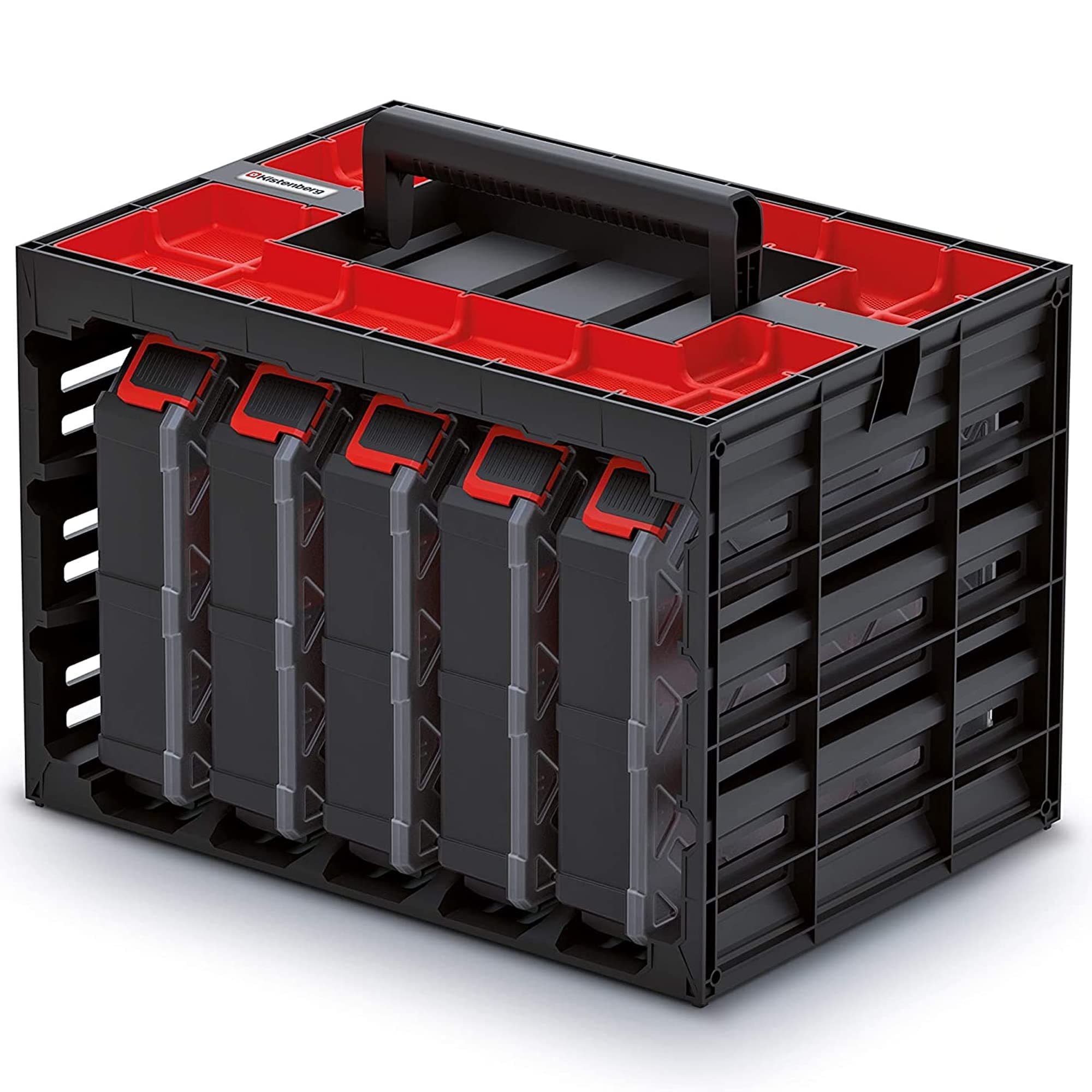Kistenberg Assortment Box Set Tool Box Sorting Box Small Parts Magazine (including 5 x Assortment Boxes with Insert - Boxes, Comfortable Handle, Wall-Mountable, Stackable, 415 x 290 x 295 mm)