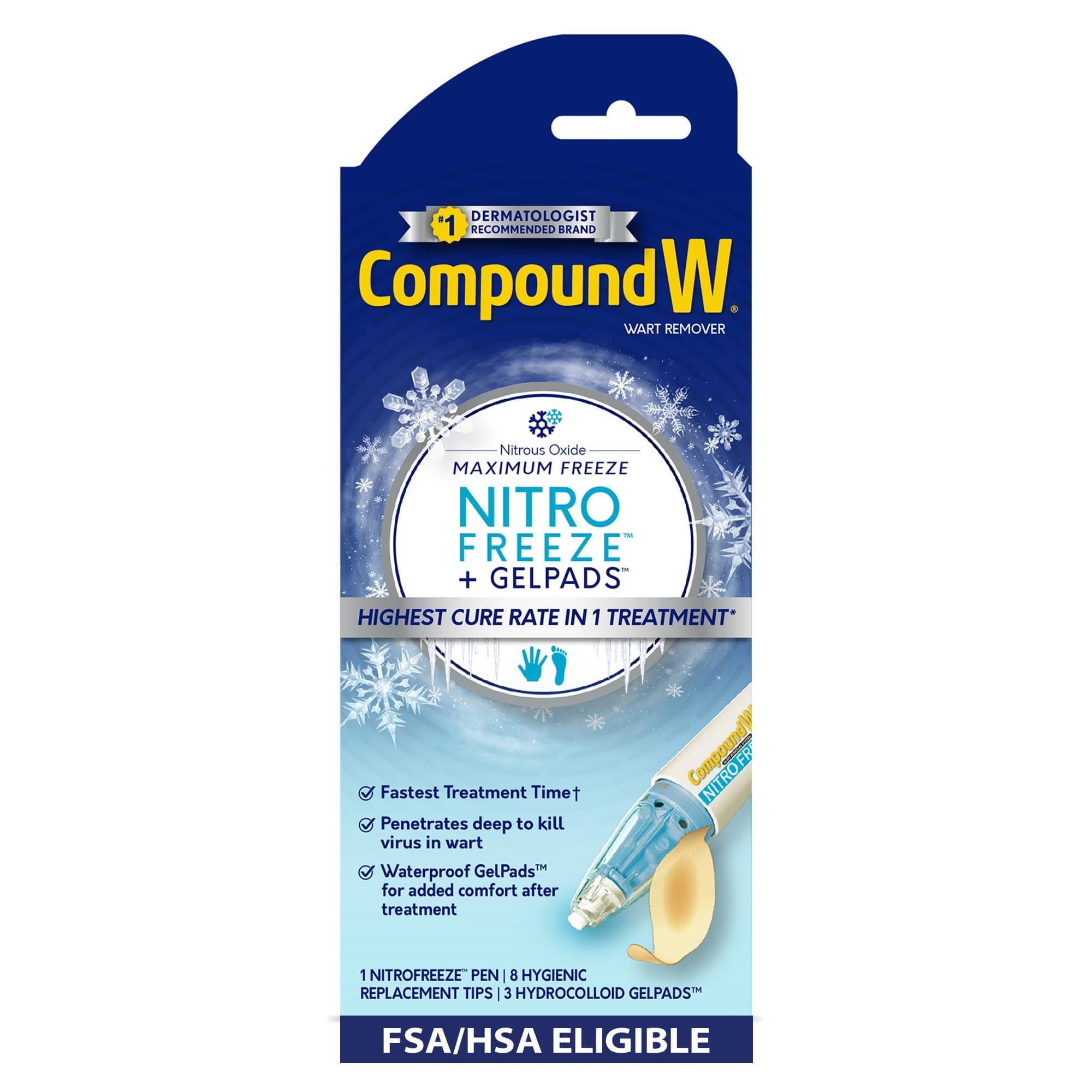 Compound W Nitrofreeze XL, Wart Removal, 1 Pen, 8 Replaceable Tips and 3 Waterproof GelPads
