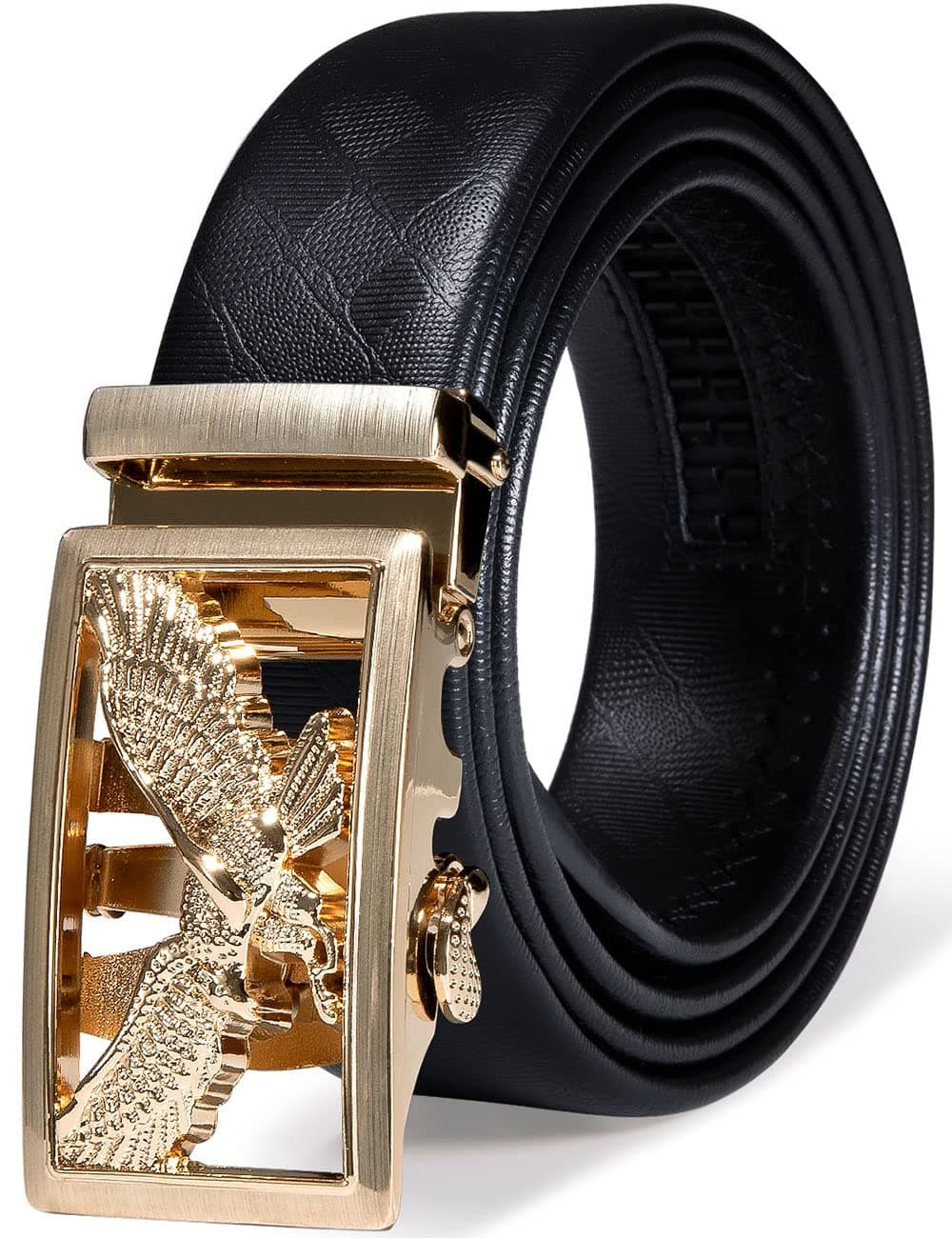 Barry.WangLuxury Mens Belt Gold Buckle Ratchet Animal Black Leather Gift Box Novelty Western Belt for Dress Jeans