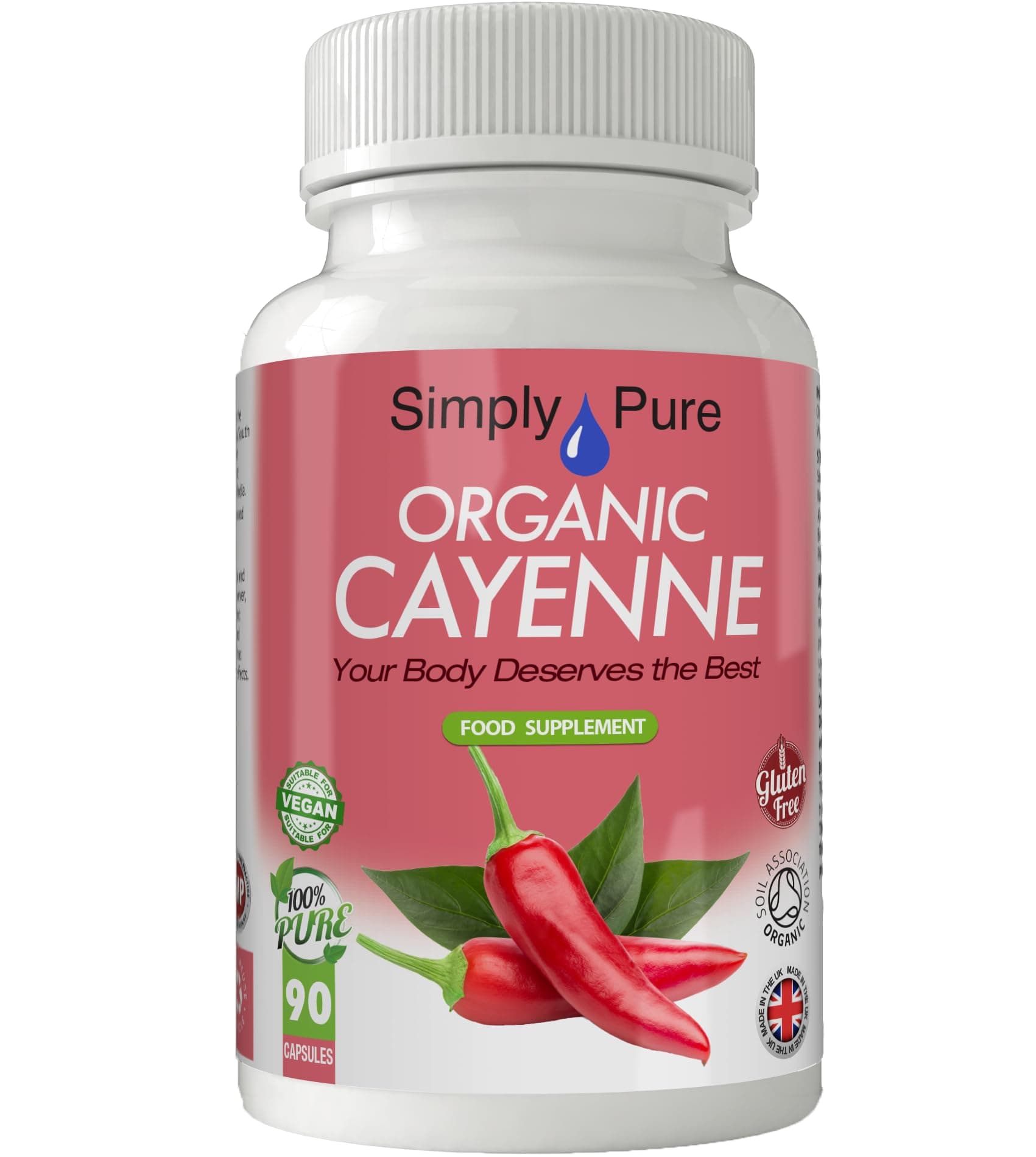 Simply Pure Organic Cayenne | Inflammation, Heart Health & Metabolism | 500mg Capsules x 90 | 100% Pure Soil Association Certified | Gluten Free | GM Free | Vegan