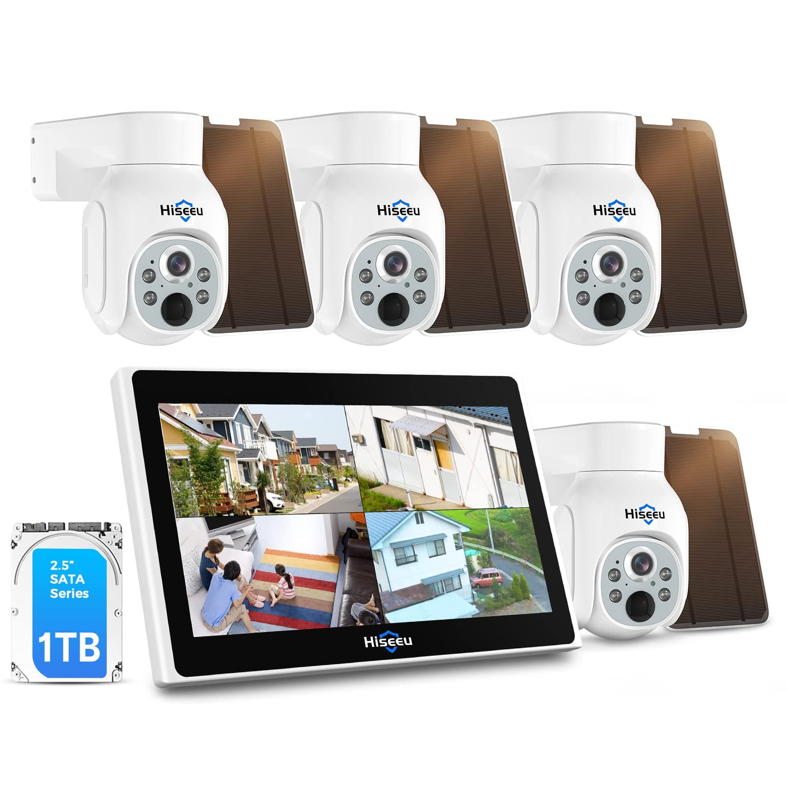 【10 Channels+1TB HDD】Hiseeu 4MP Solar Wireless Security Camera System,WiFi CCTV Camera System with Solar Panel, 4x 4MP Battery Operated Outdoor Security Camera, Motion Detection, Color Night Vision