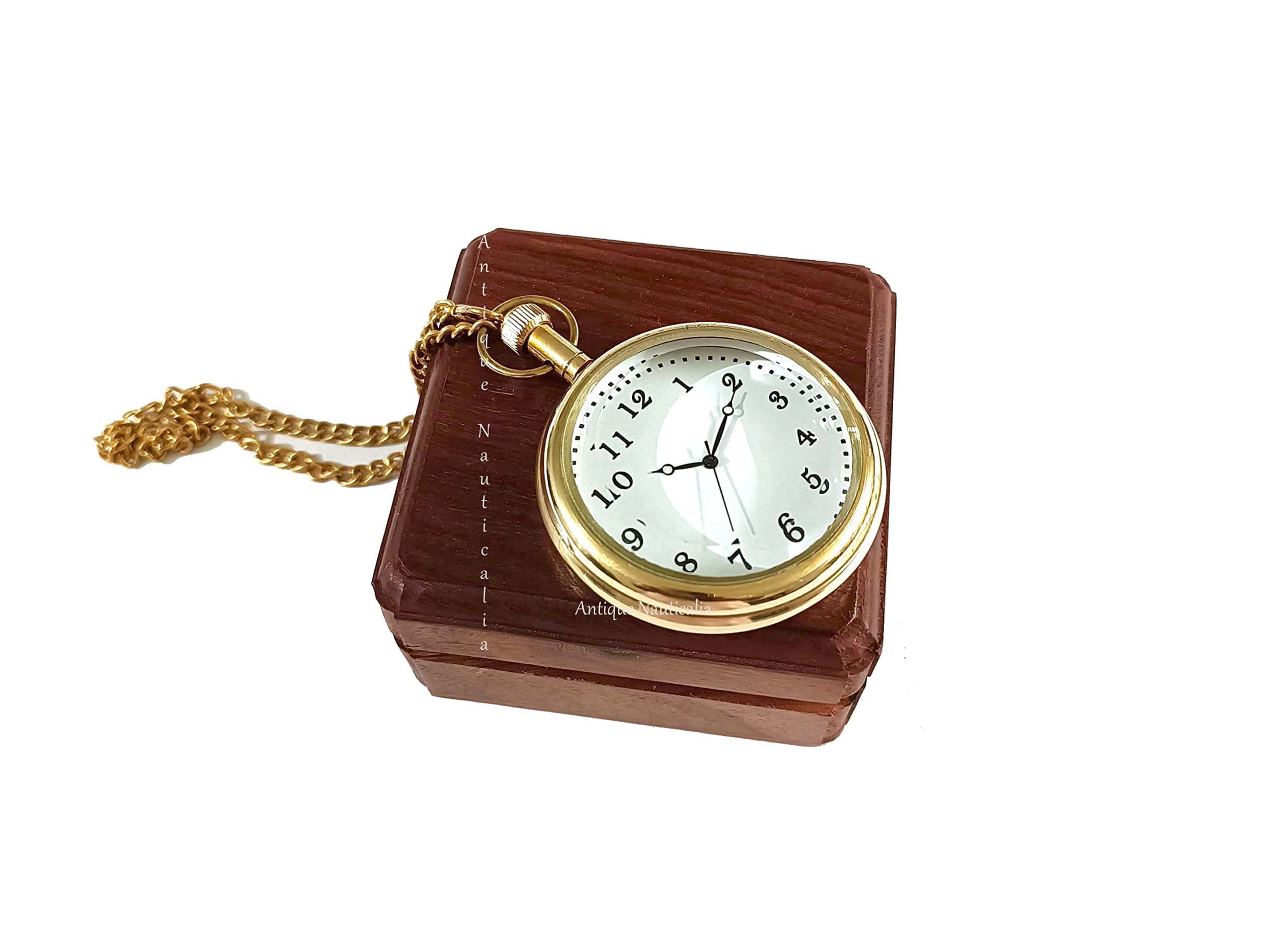 Antique Nauticalia 2 Inches Brass,Pocket Watch with Sheesham (Rose Wood) Wooden Box