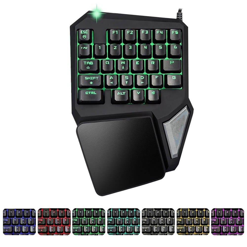 Gaming Keypad One-Handed Keyboard 30 Keys Mechanical Feel Wide Hand Rest E-sports Dedicated 7 Color Backlight Keyboard for DOTA / OW / PUBG / Fortnite (30-Key)