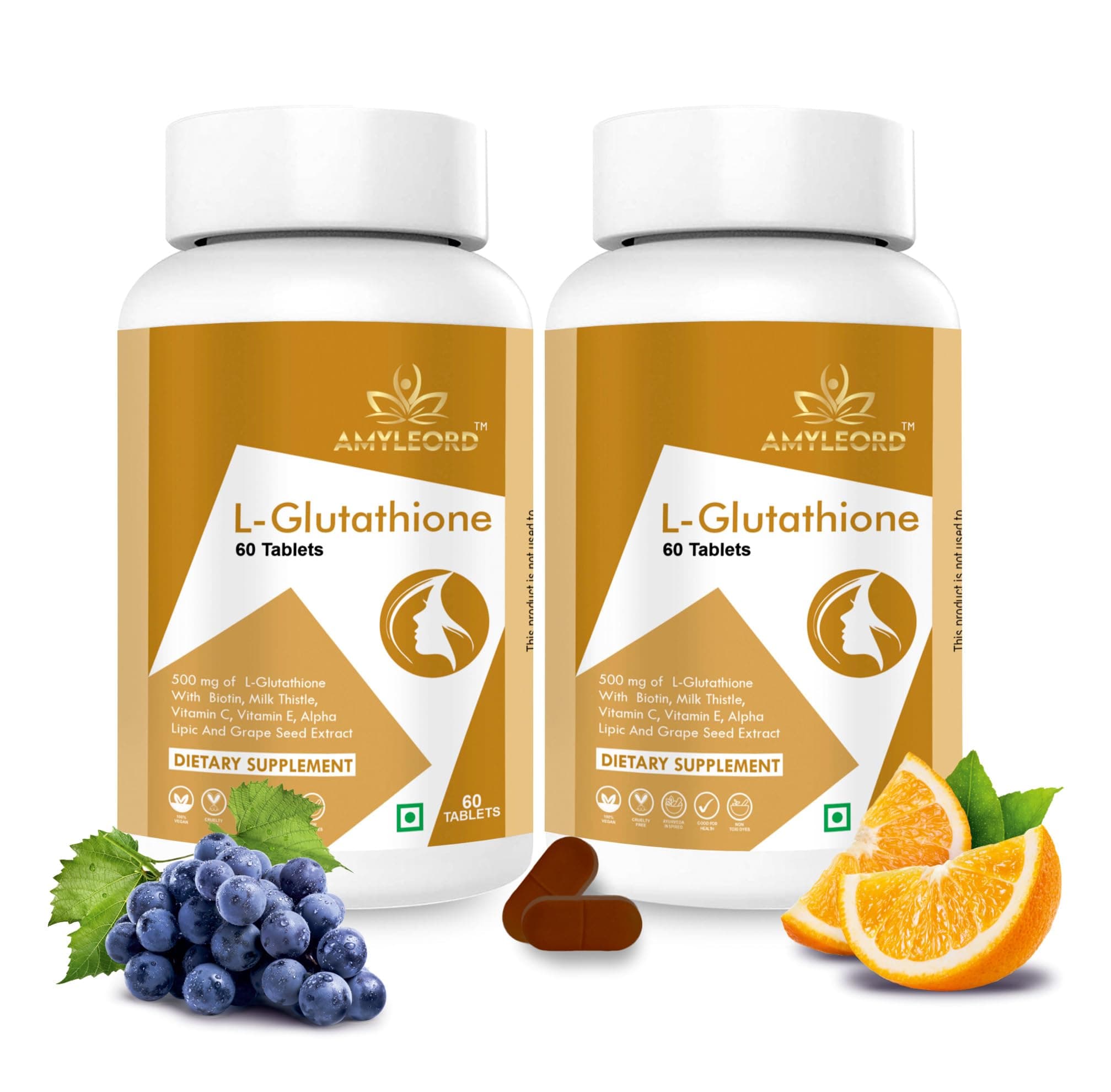 L - Glutathione Tablets with Vitamin C & E, Biotin, Milk Thistle, Grape Seed Extract for Help to Skin Glow and Hydration (120 count) MRP. 2399 Rs