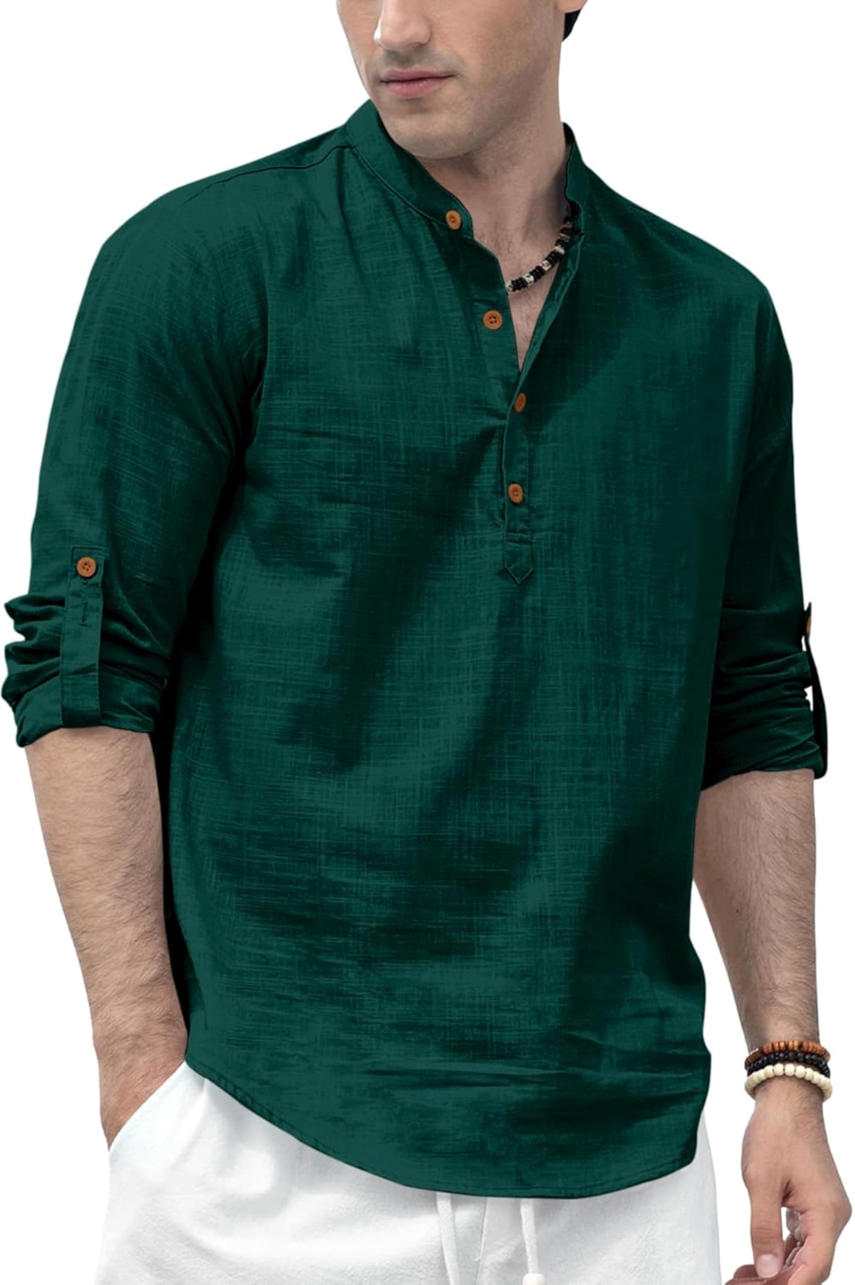 Men's Solid Cotton Polyester Blend Straight Kurta Shirt, Regular Fit Full Sleeve Short Kurta Shirt