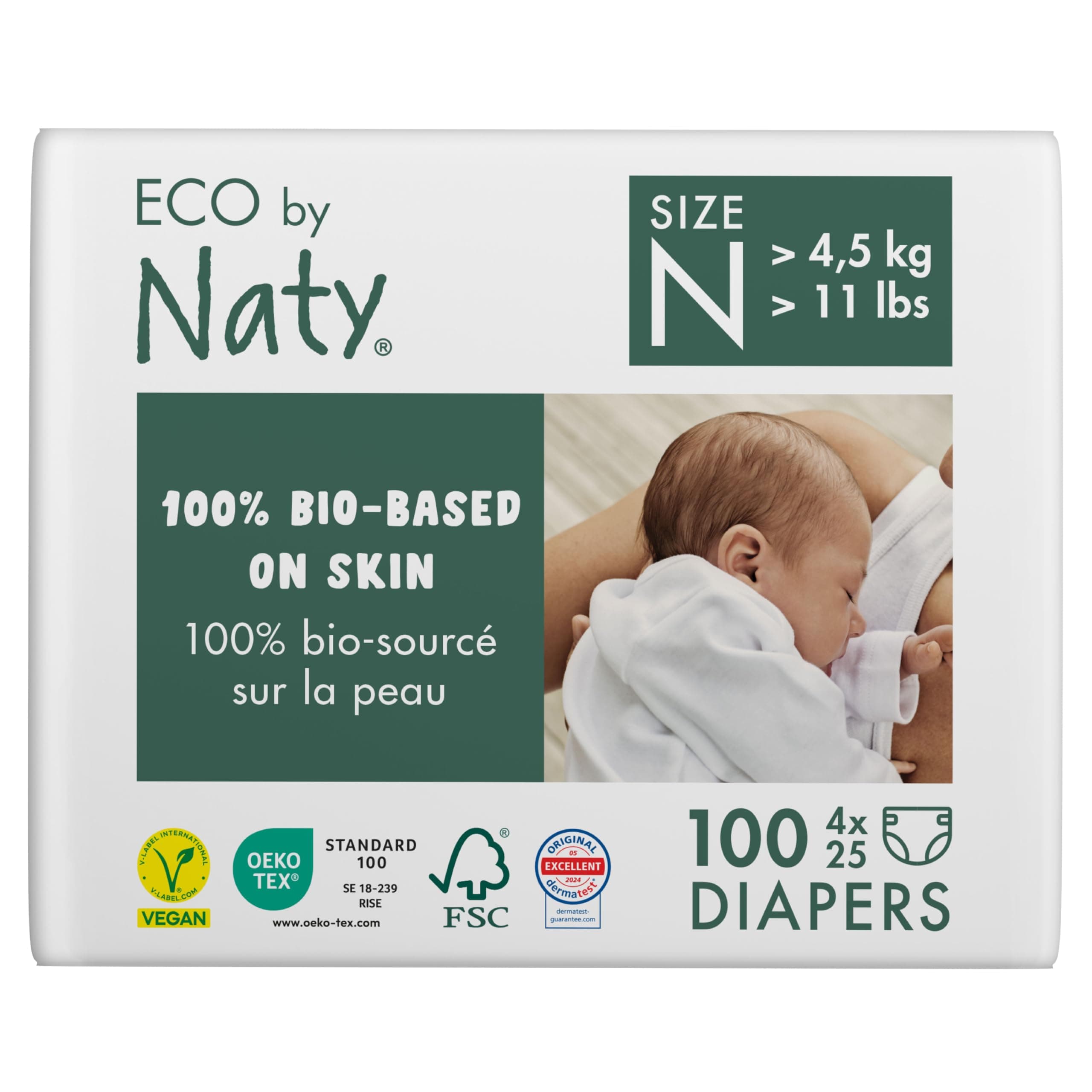 Eco by Naty Baby Diapers - Plant-Based Eco-Friendly Diapers, Great for Baby Sensitive Skin and Helps Prevent Leaking (Newborn, 100 Count)