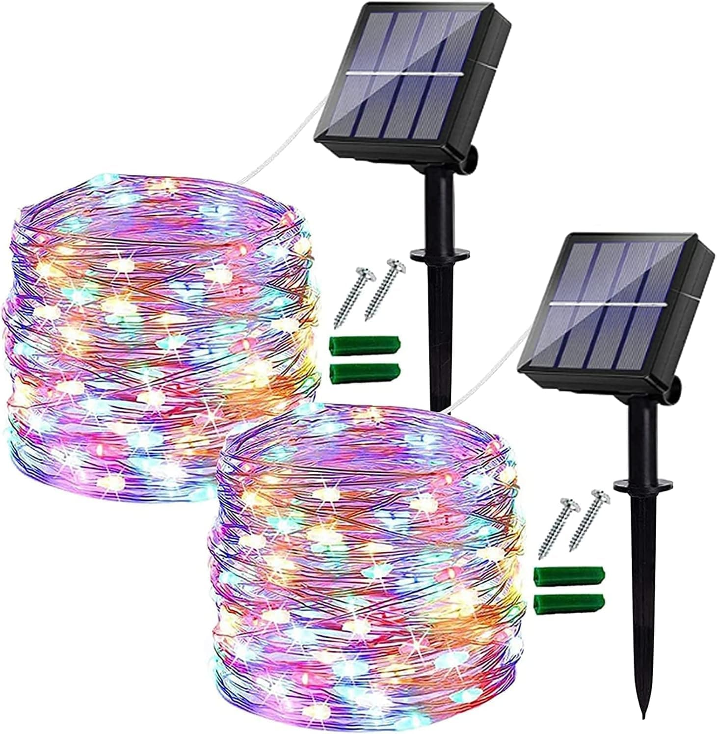 Solar Fairy Lights Outdoor, 2 Pack Total 240 LED/80FT Garden Lights Solar Powered Waterproof, 8 Modes Copper Wire Decorative Solar String Lights for Trees, Garden, Party (Multi-Coloured)