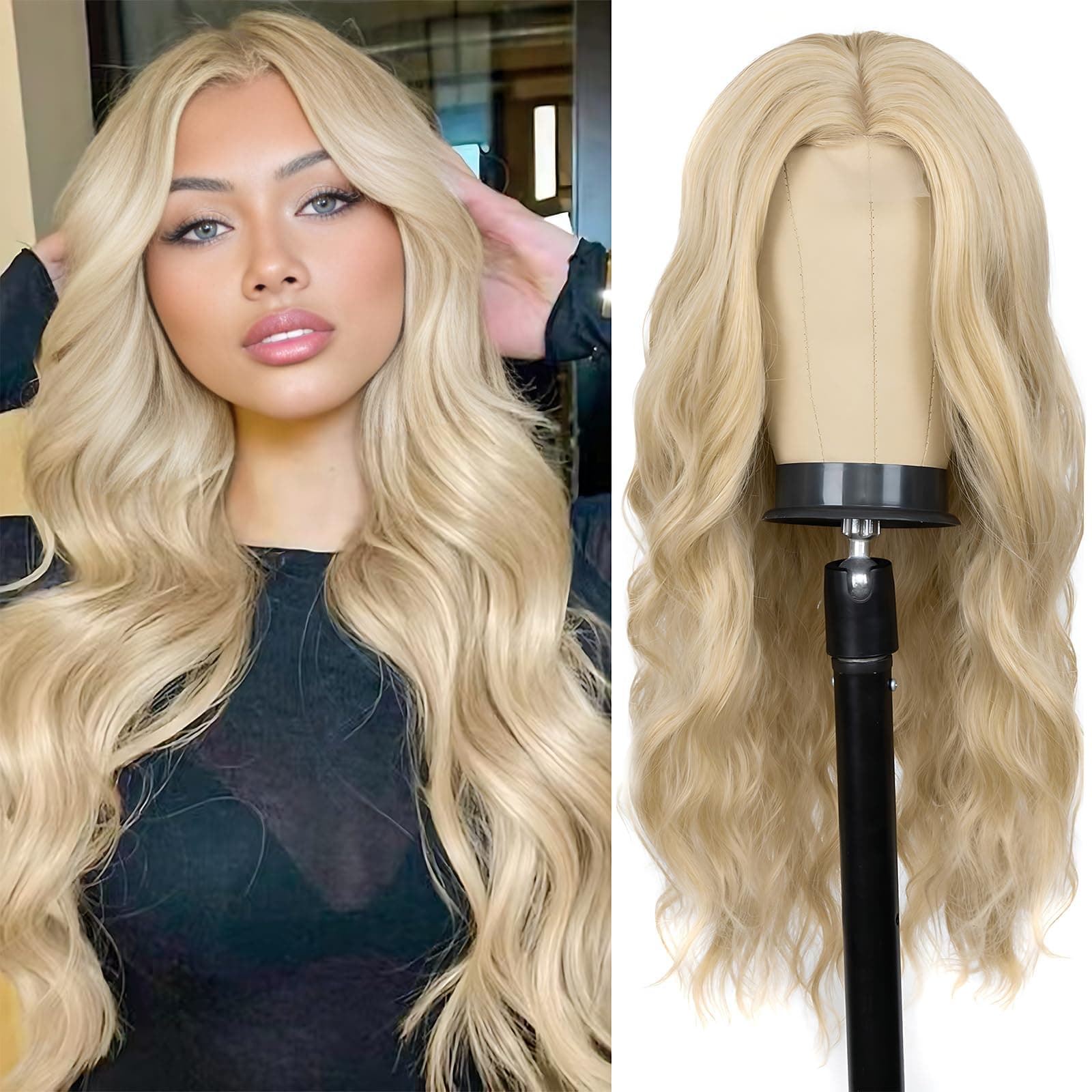 Long Blonde Wig for Women 26 Inch Middle Part Wavy Women Charming Wigs Realis...