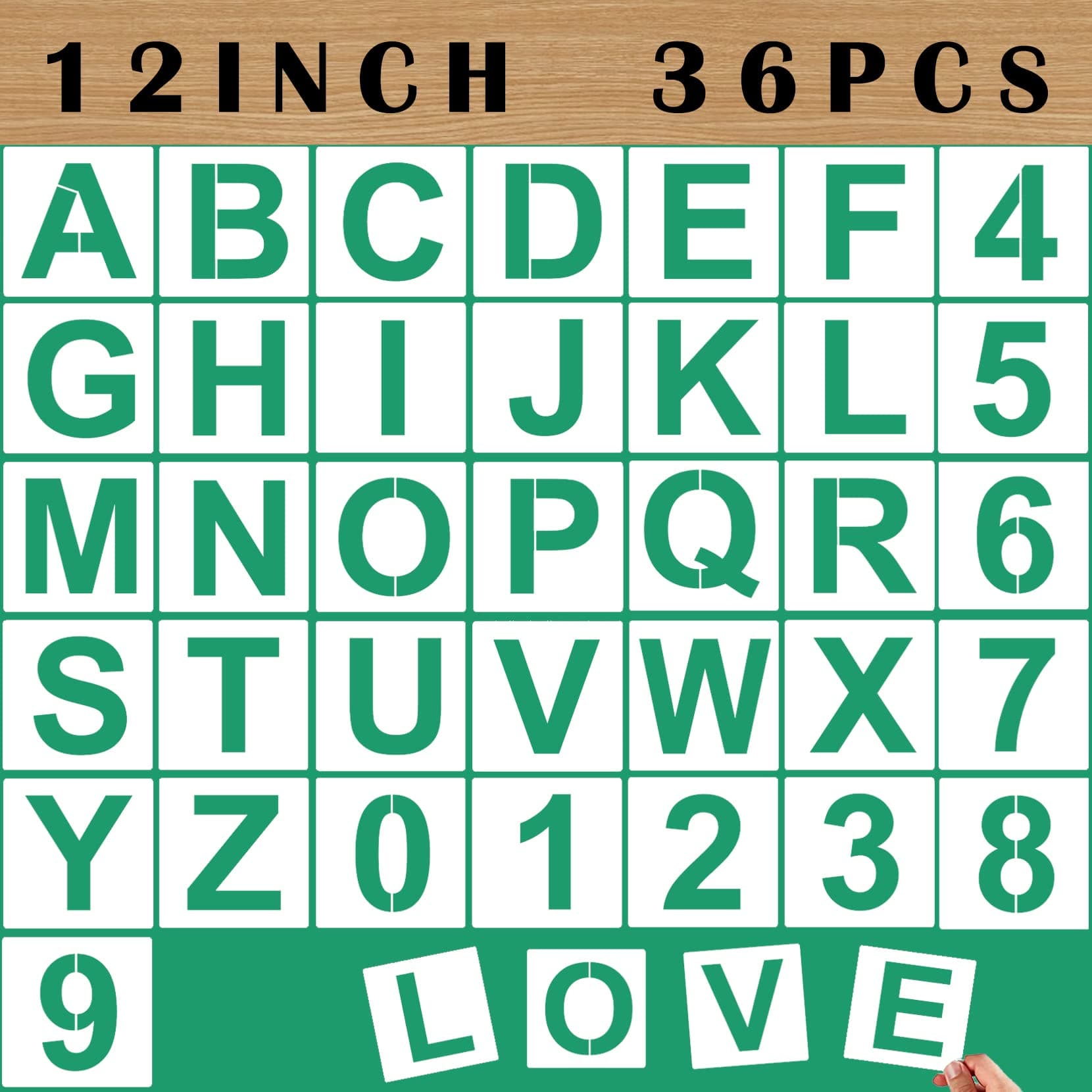 Alphabet Letter Stencils 12 inch, 36 Pcs Reusable Plastic Letter and Number Templates Alphabet Symbol Craft Stencils, Art Craft Stencils for Painting on Wood, Wall, Glass, Fabric, Rock, Signage