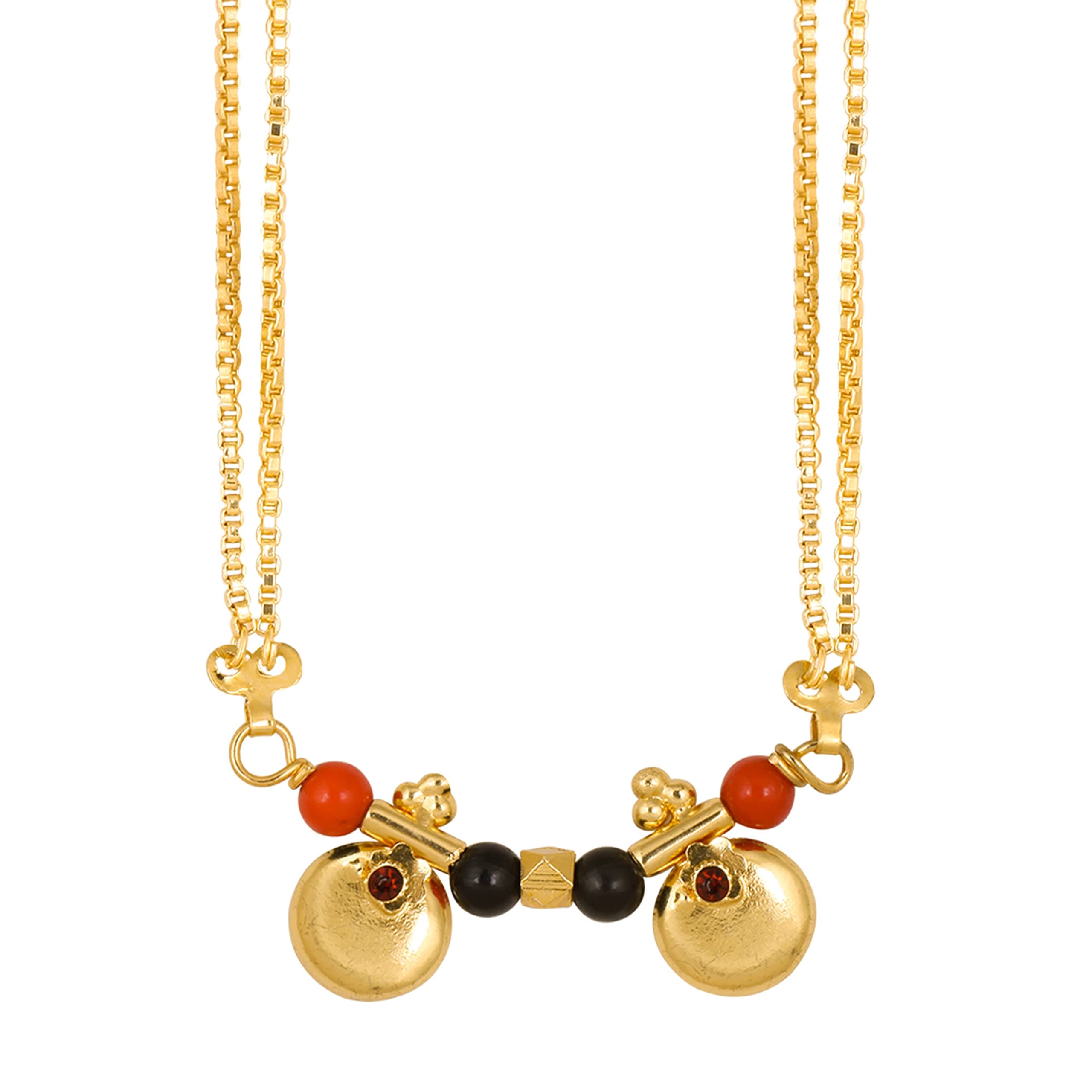 2 Vati Wati Mangalsutra For Women Girls Temple South Indian Traditional 1 Gram Gold Stylish Maharashtrian Long Double Chain Double Mangal sutra Pendant Tanmaniya Black Nallapusalu Chains -667,