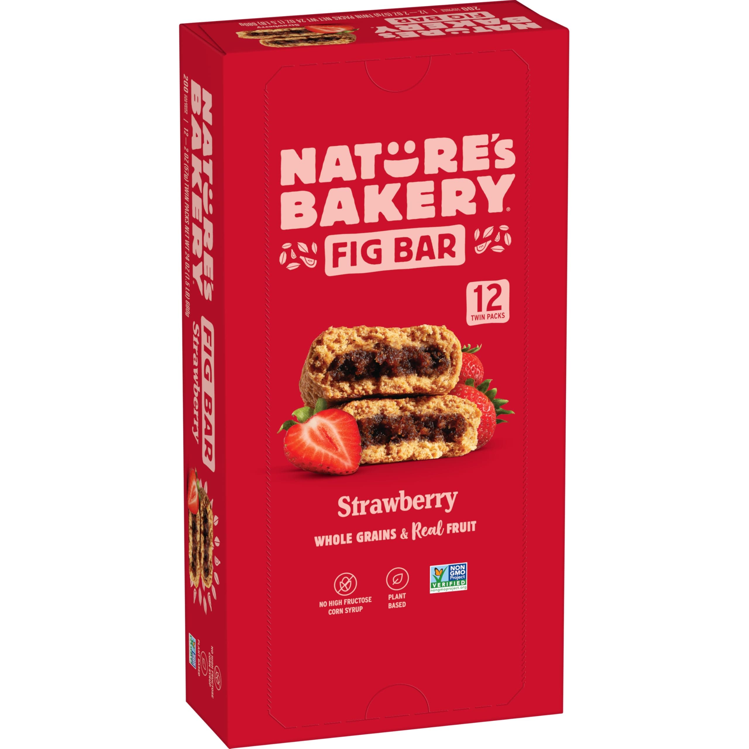 Whole Wheat Fig Bars, Real Fruit, Strawberry, 12 Twin packs