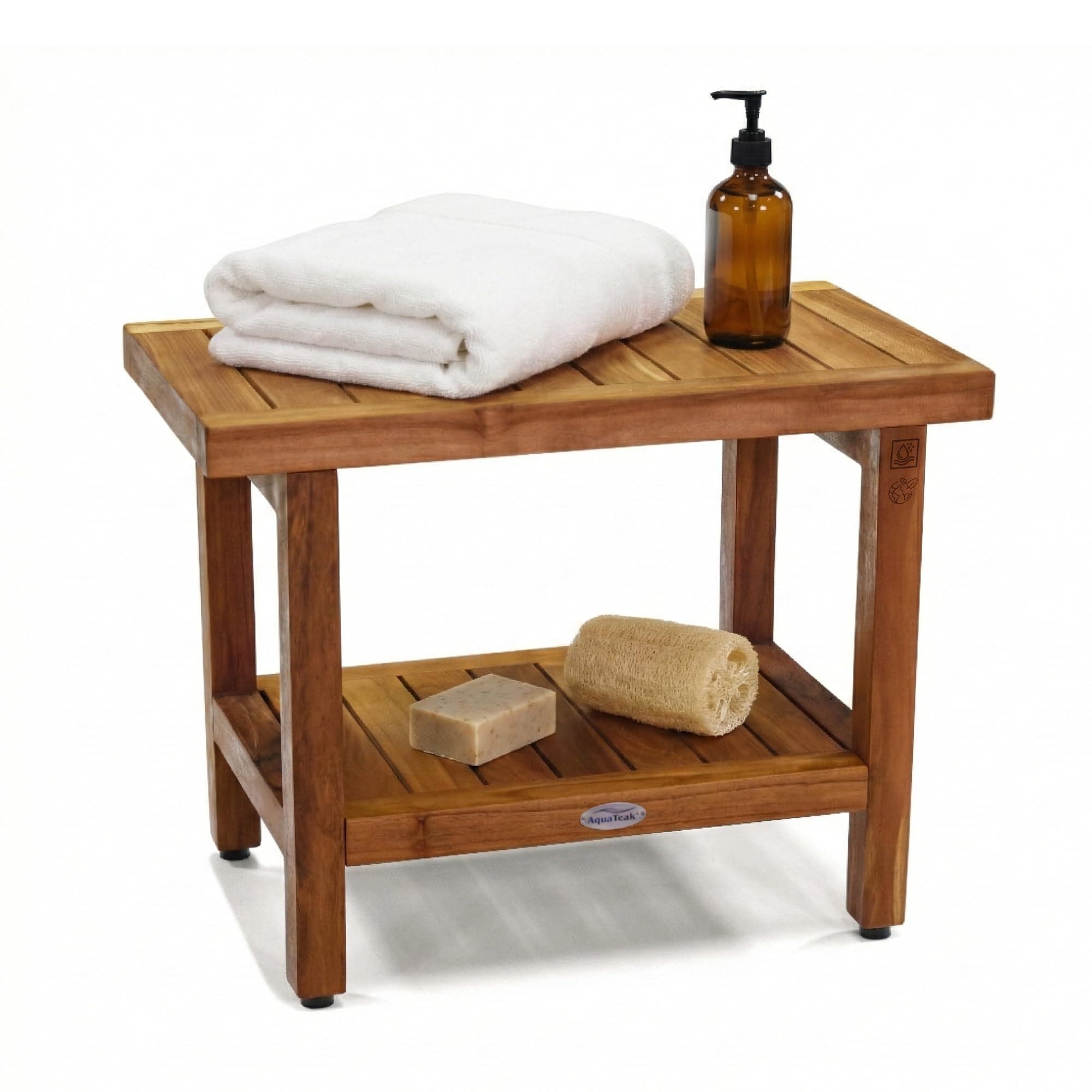 AquaTeak The Original Spa 24" Teak Shower Bench with Shelf