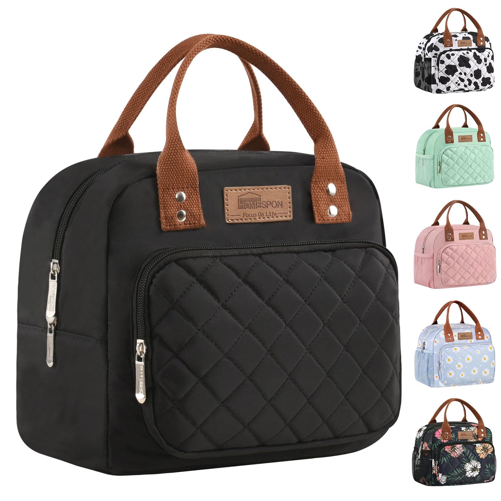 HOMESPON Insulated Lunch Bag for Women Men Ladies Work Adult Cool Tote Box Container (Black)