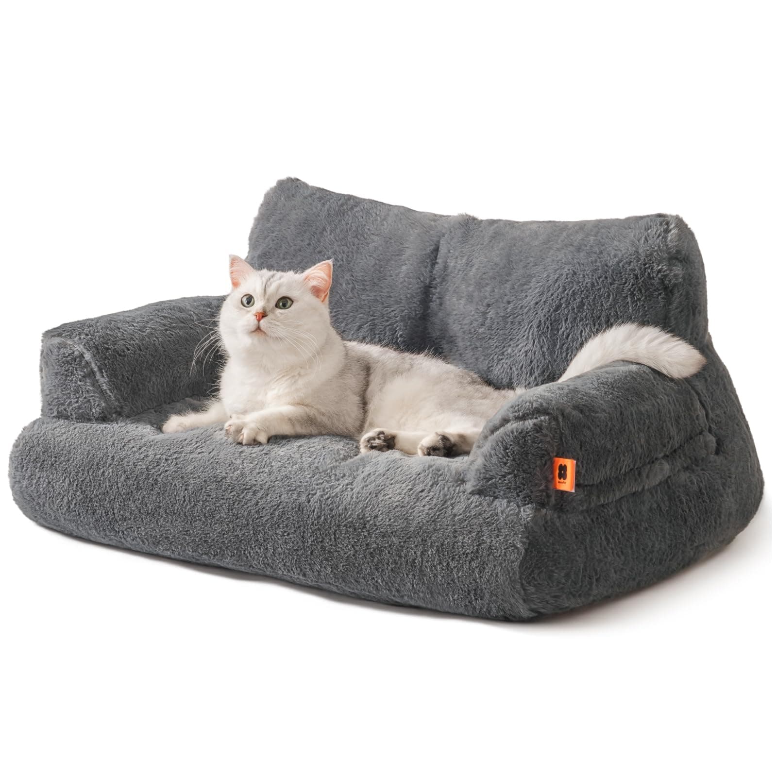MEWOOFUN Dog Couch, Supportive Small Dog Bed for Puppy and Cats with Removable Washable Cover, Fluffy Cat Couch with Non-Slip Bottom (Dark Grey, 26.0" L X 19.0" W X 13.0" Th)