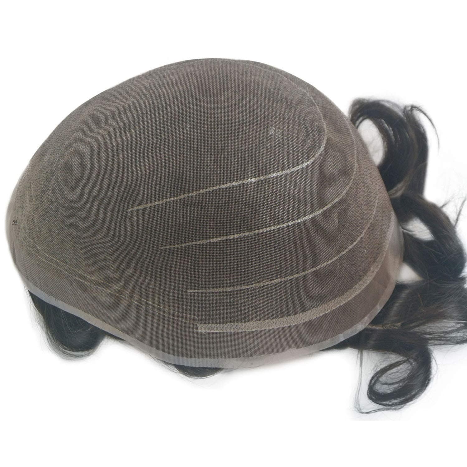 Hairnotion Human Hair Mens Toupee Natural Durable All Fine Welded Mono Hair Replacement Systems for Men(1b10#)