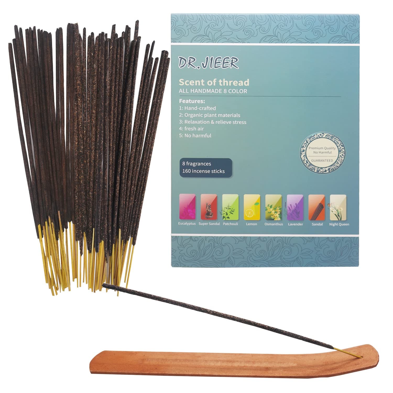 Incense Sticks Gift Set, 160 Sticks Total, Lavender, Patchouli, Sandalwood, Osmanthus, Lemon Fragrance, Vanilla, Night Lavender, Sandalwood Fan + Incense Holder