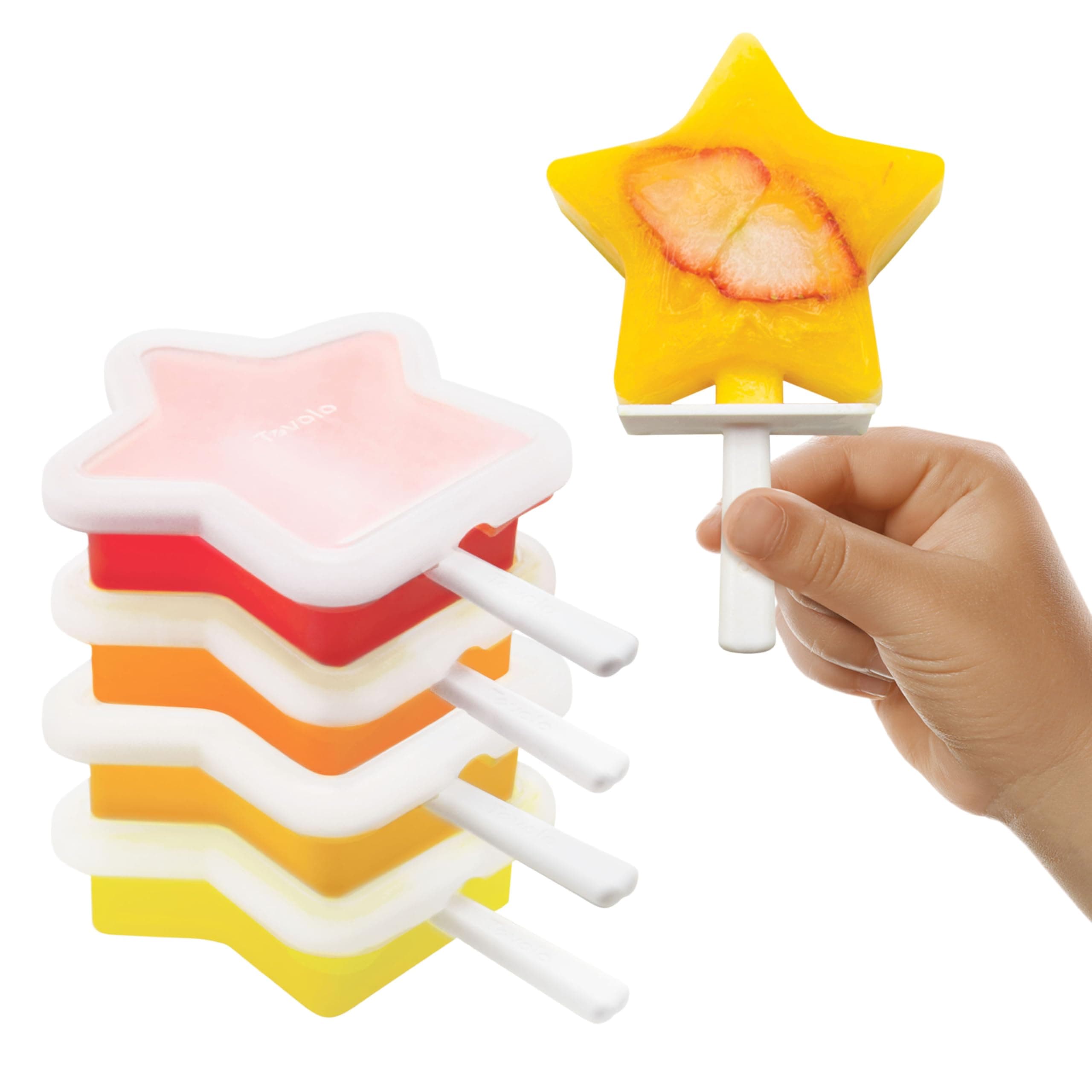 Tovolo Star Shaped Popsicle Molds Pack of 4 Stackable Popsicle Molds with Drip Guards, Silicone BPA Free Reusable Star with Sticks for Kids, Easy Release Dishwasher Safe Freezer Treats