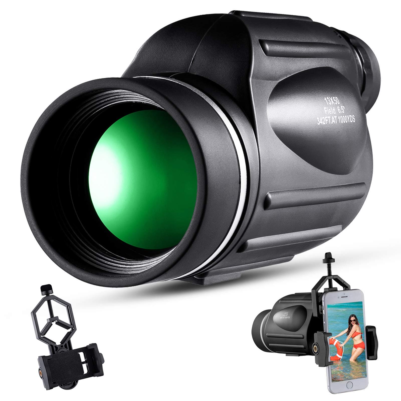 BNISE 13X50 High Power Monocular, for adults Bright and Clear Field of View, Waterproof, Anti-fog, Bird Watching or Wildlife Observation, with Distance Indicator, Smartphone Adapter