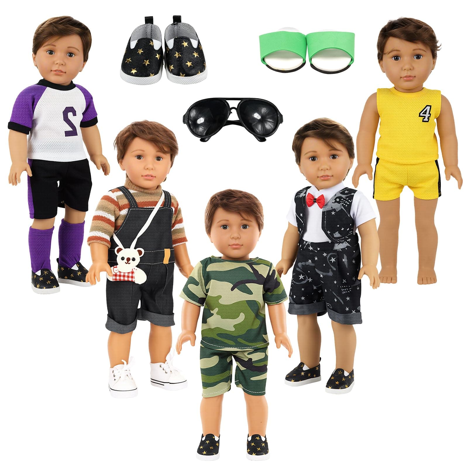 Boy Doll Clothes 5sets Boy Dolls Clothes 2 Pairs Shoes 1 Pair Glasses Compatible for 18 Inch Doll Outfit