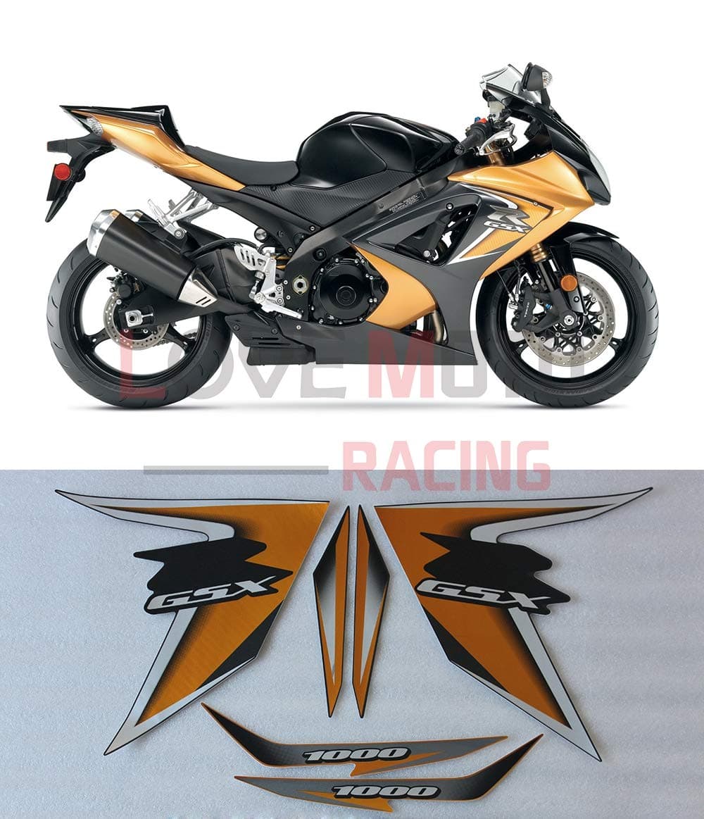 LoveMoto Whole Vehicle Decals Stickers for 2007 2008 K7 GSXR1000 GSXR 1000 07 08 Motorcycle Full kit Decals (Yellow)