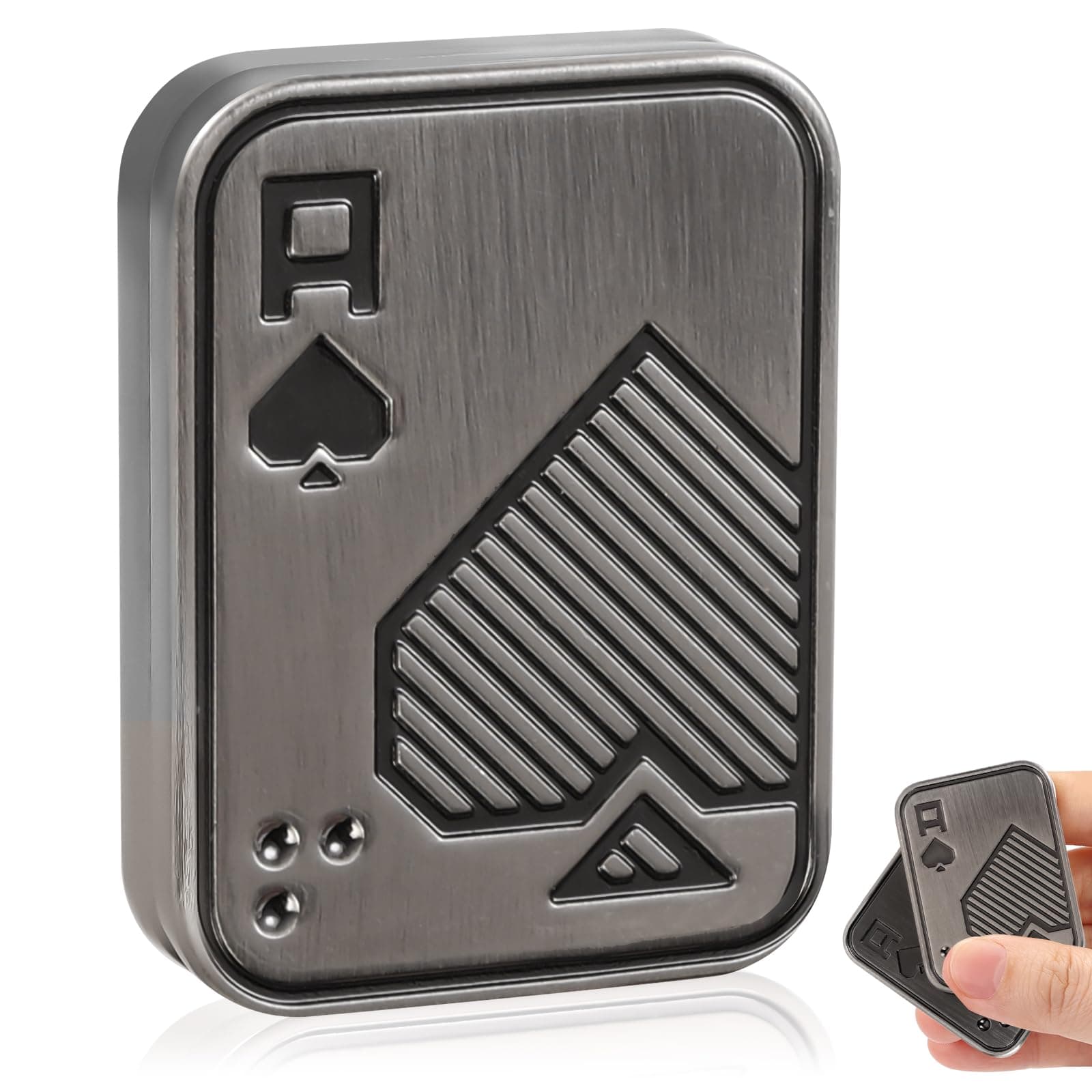 Fidget Slider, Metal Poker Push Card, Fidget Clicker, Fidget Toys for Adults, Relieve Stress Anxiety ADHD, Gift for Boyfriend, Husband and Father (Sliver A)