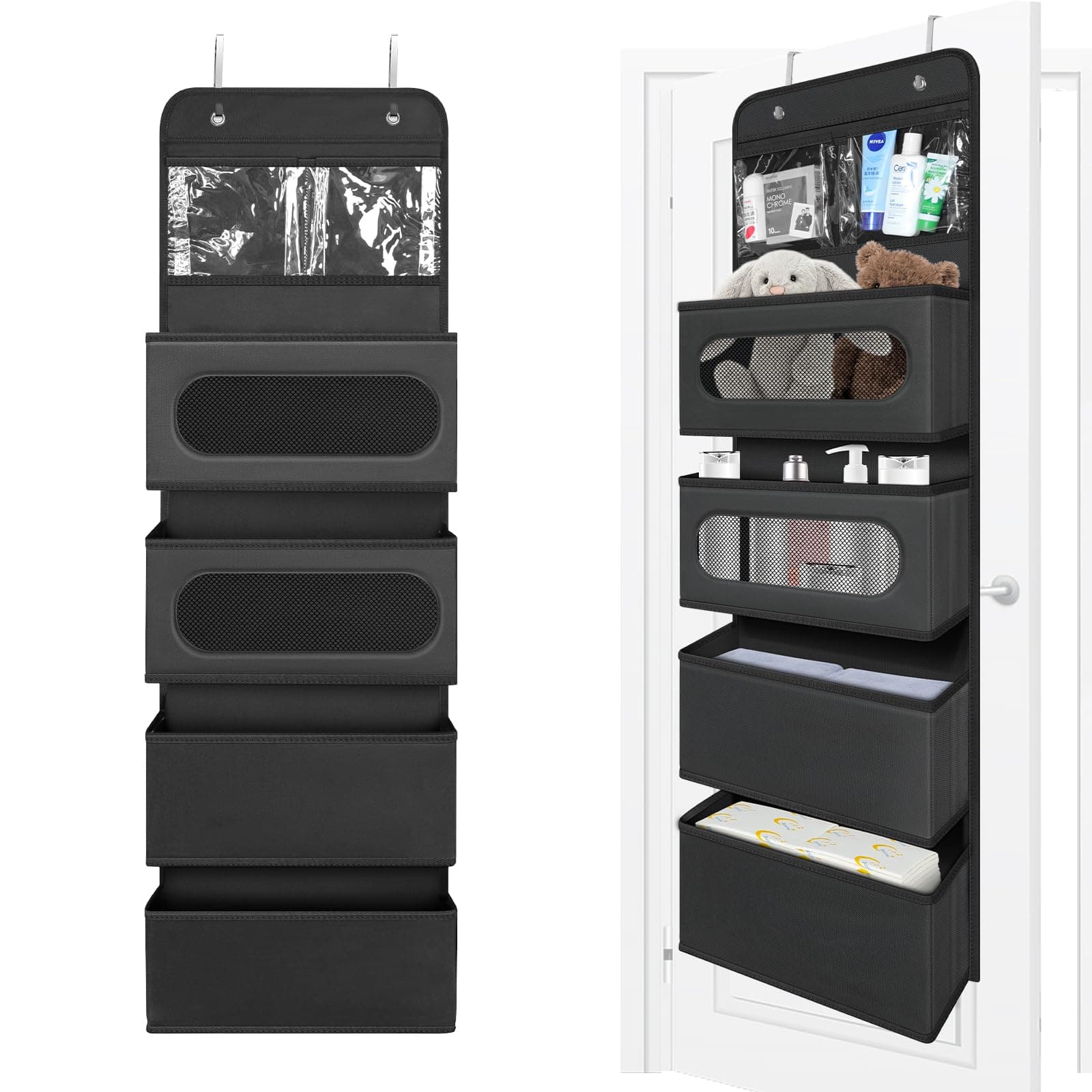 Over The Door Organizer, Door Hanging Organizer with 2 Small PVC and 4 Large Pockets Behind The Door Storage Organizer for Nursery Closet Cabinet Baby Storage Diapers Cosmetics, Toys