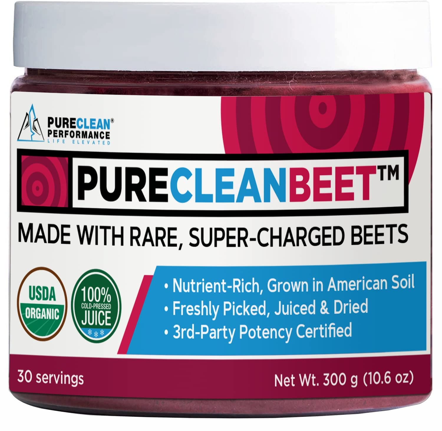 PureClean Performance Powder - Organic Beetroot Supplement - USA Grown Concentrated Beet Juice Powder | 30 Servings Jar, 300g