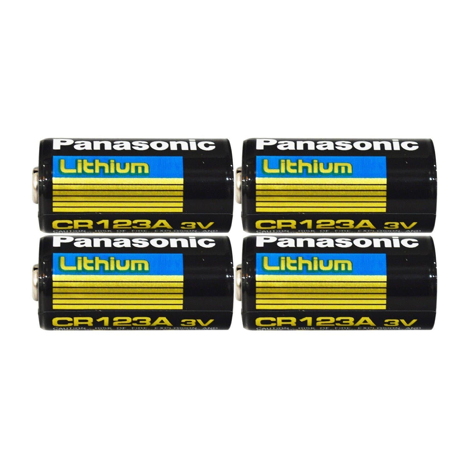Panasonic CR123A Lithium 3V Photo Lithium Batteries, 0.67" Dia x 1.36" H (17.0 mm x 34.5 mm), Black, Gold, Blue (Pack of 4)