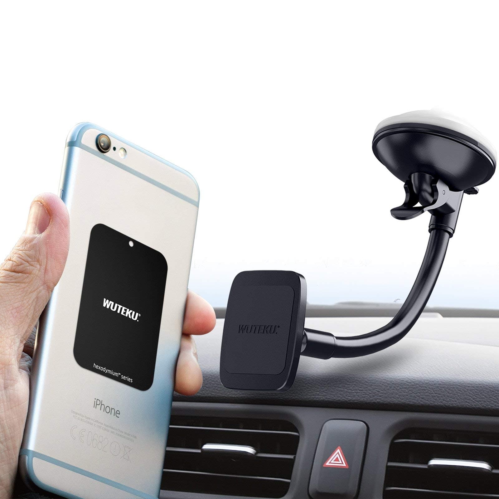 Magnetic Windshield Phone Mount Hexadyium with 6 Magnets to Hold Phones - Compatible with Samsung S8 and S8, iPhone XR, XS, X 8, 7, 7 Plus Top Rated by Pro Drivers - Heavy Duty Adjustable System