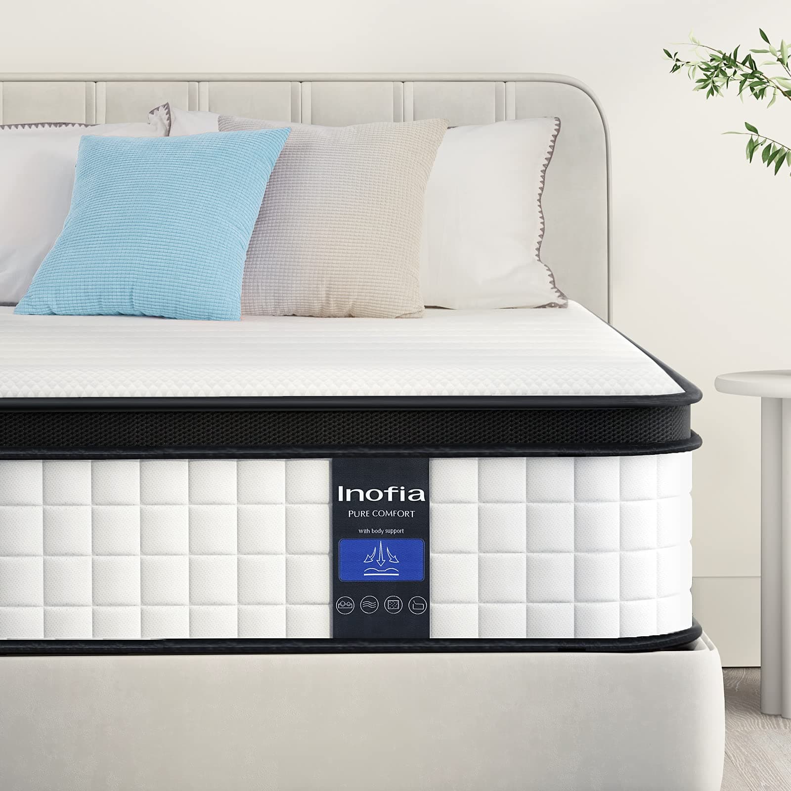 Inofia 10 Inch Hybrid Mattress in a Box, Breathable Comfortable Cool Twin Mattress, Supportive & Pressure Relief, Motion Isolating Individually Wrapped Coils, Twin Size