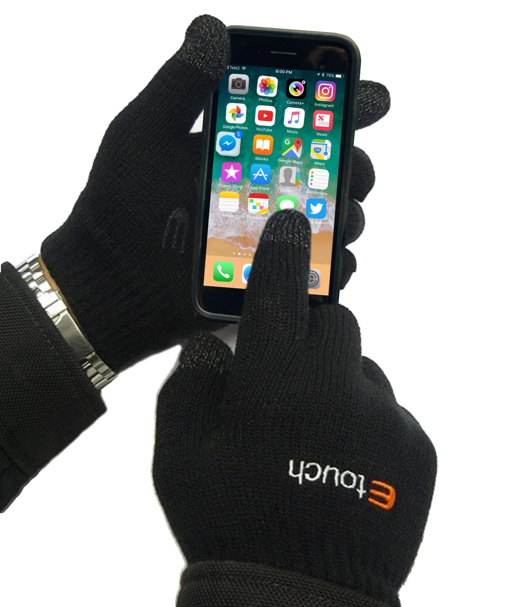 Touchscreen Gloves for iPhone, iPad, Blackberry and Other Smartphones and Sat Navs, Black