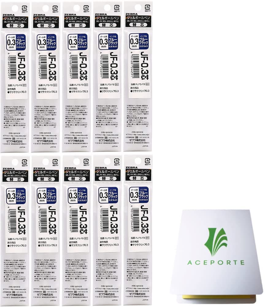 Zebra SARASA Nano 0.3mm Blue-Black Ink 10 Refills (RJF3-FB), Smooth Flowing Water-Based Ink, Sticky Notes Set