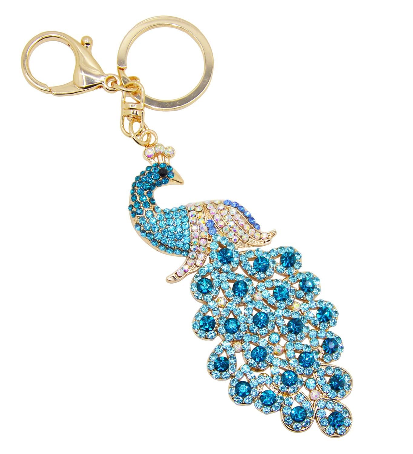Cygoshop Chinese Peacock Metal Bling Crystals Rhinestone Keychain Keyring Keyfob Charm For Handbags (Blue)