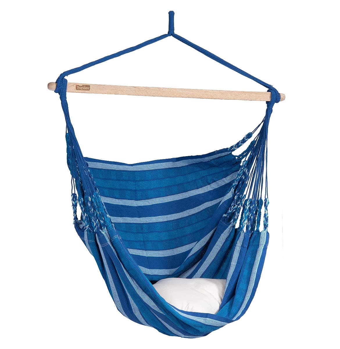 Tropilex Hanging Chair Outdoor Single | Handcrafted | Hammock Swing Seat Hippie Retro | Kids Adults | Garden Camping Travel | Chill Blue
