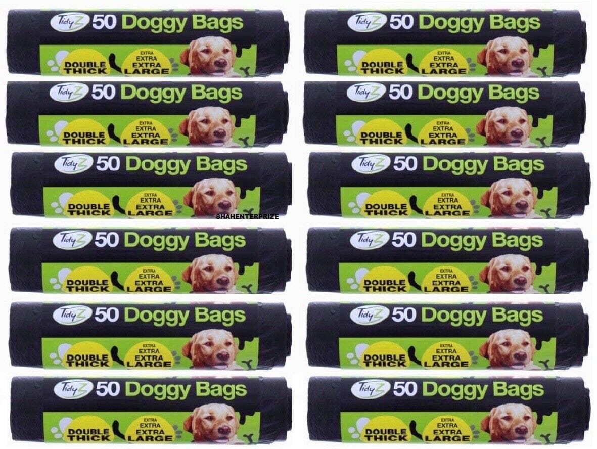 Extra strong black doggy waste bags with tie handle 600 32cm x 38cm (1)