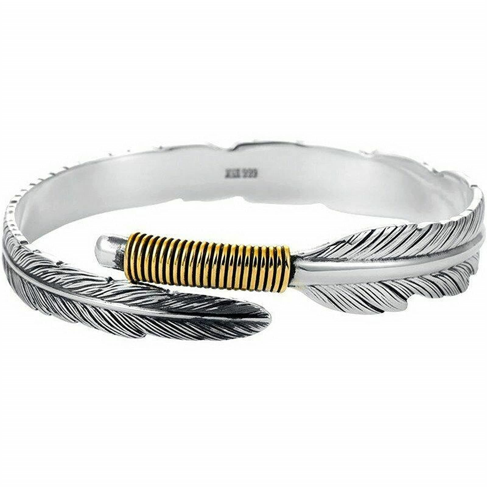 Silver Feather Bracelet Lucky Hope Cuff Jewelry Simple Retro For Women Men