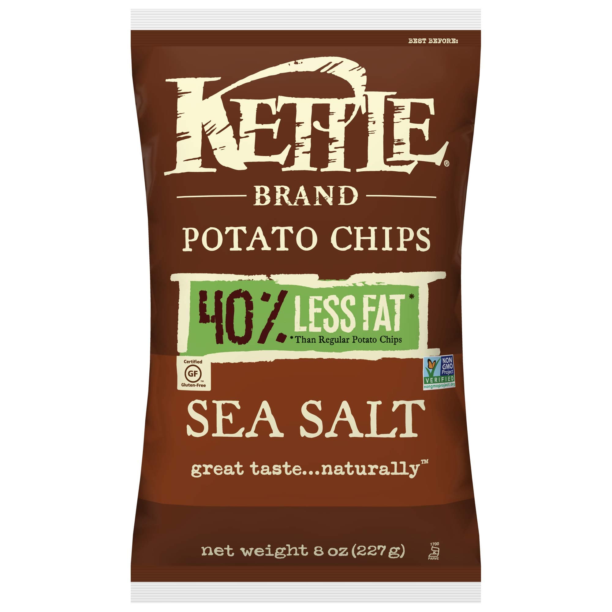 Kettle BrandPotato Chips, 40% Less Fat Sea Salt, 8 Ounce (Pack of 12)