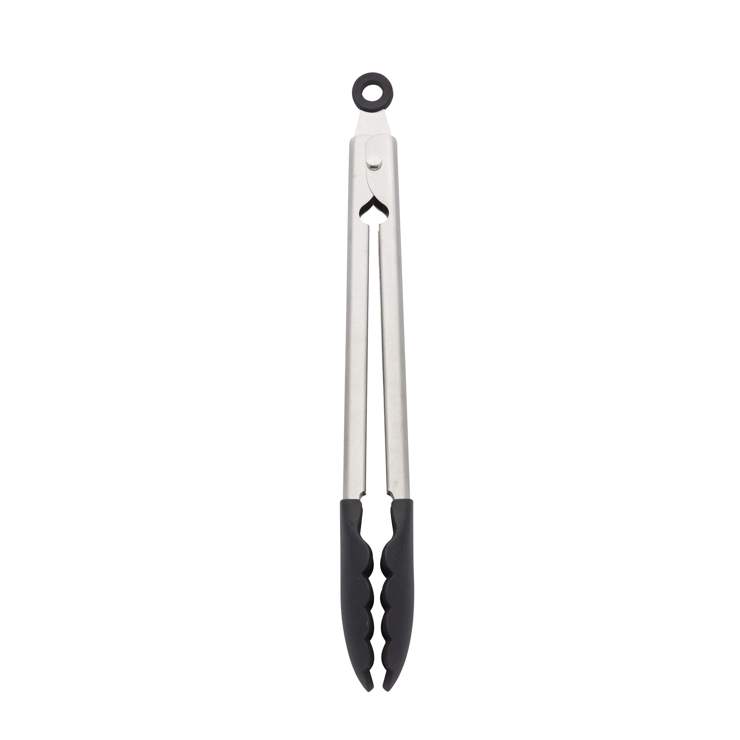 Silicone Tipped Stainless Steel Tongs, 10.26 Inch, Black